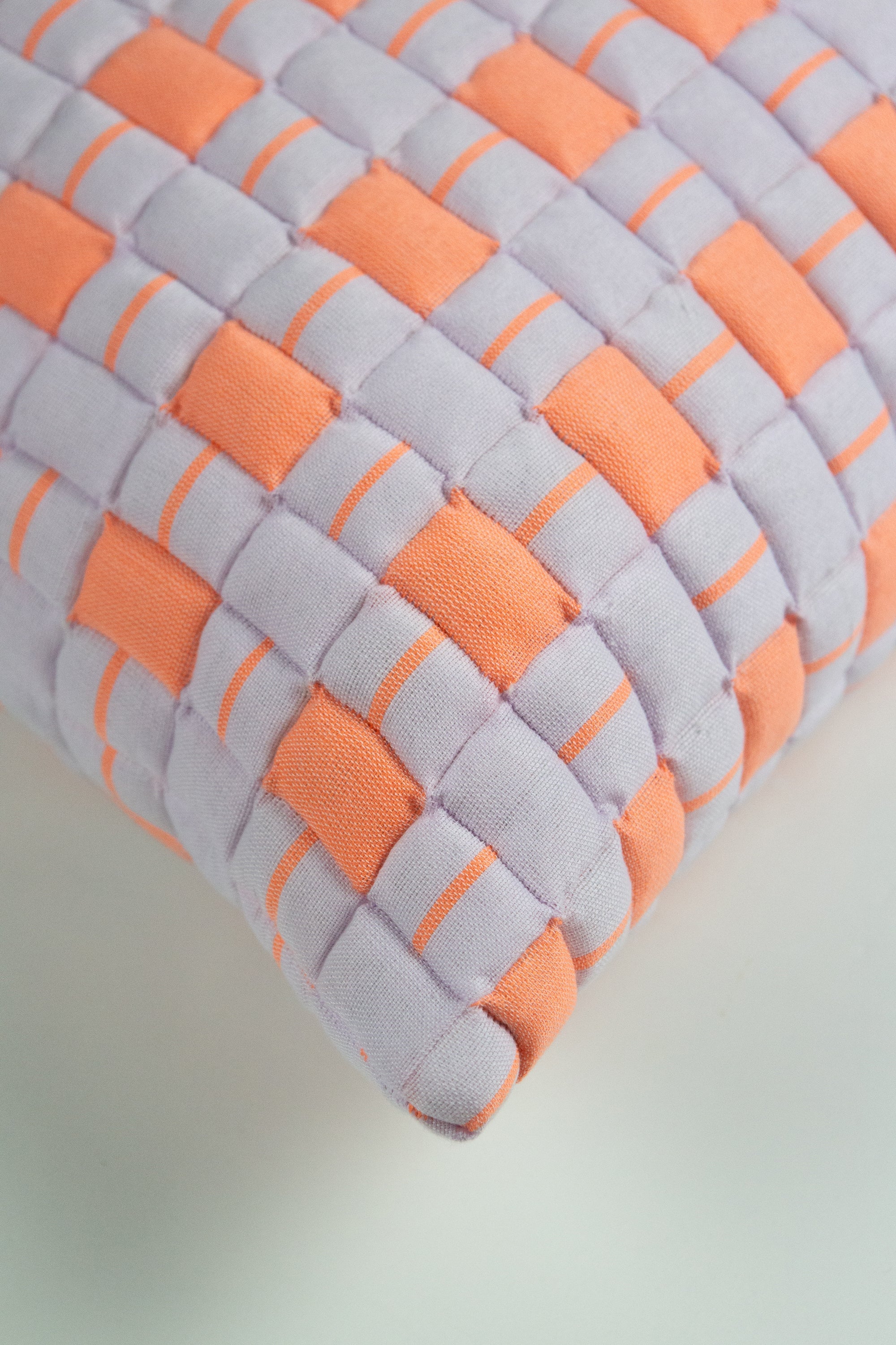 Sujani Quilted Pillow (Pastel Lilac & Neon Orange)