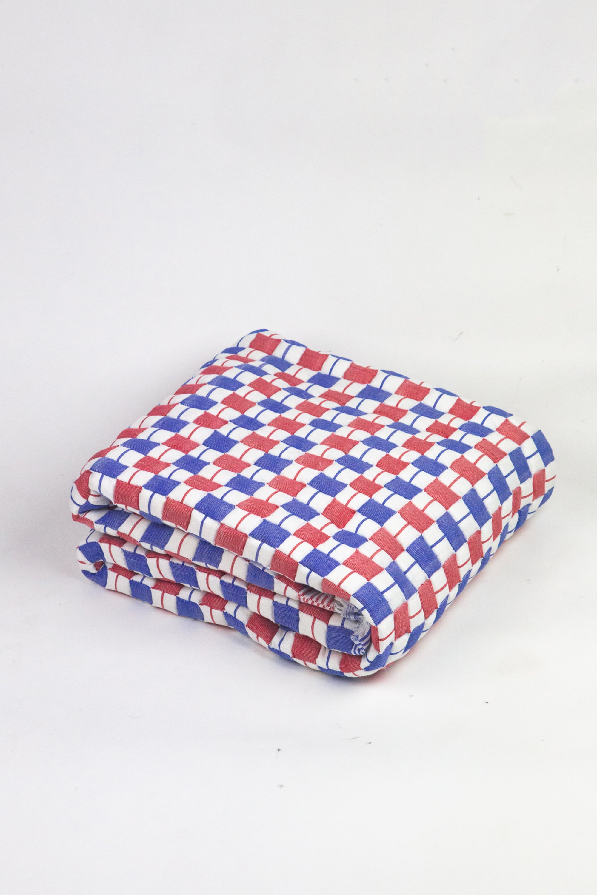 Quilted Sujani Throw Blanket (Red & Blue)