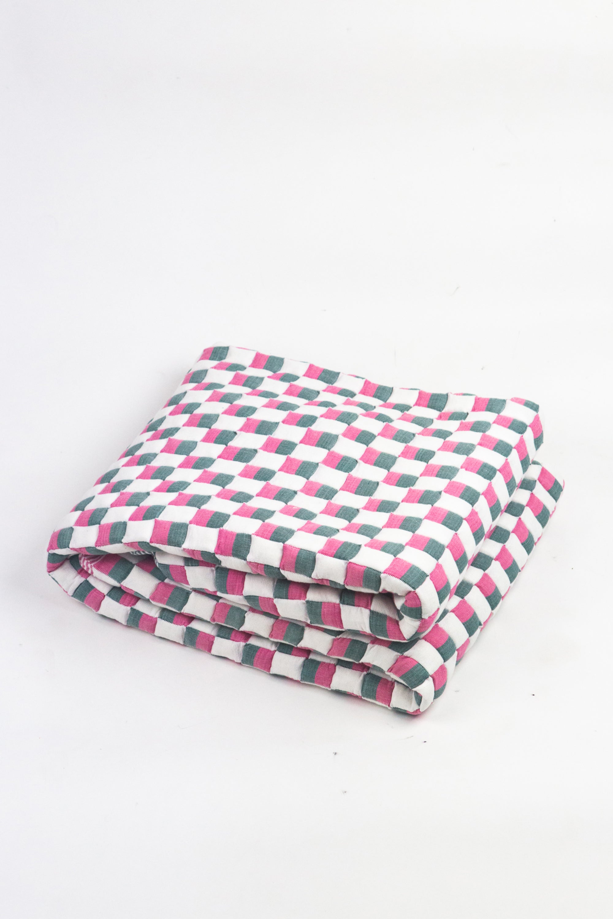Quilted Sujani Throw Blanket (Pink, Green & White)