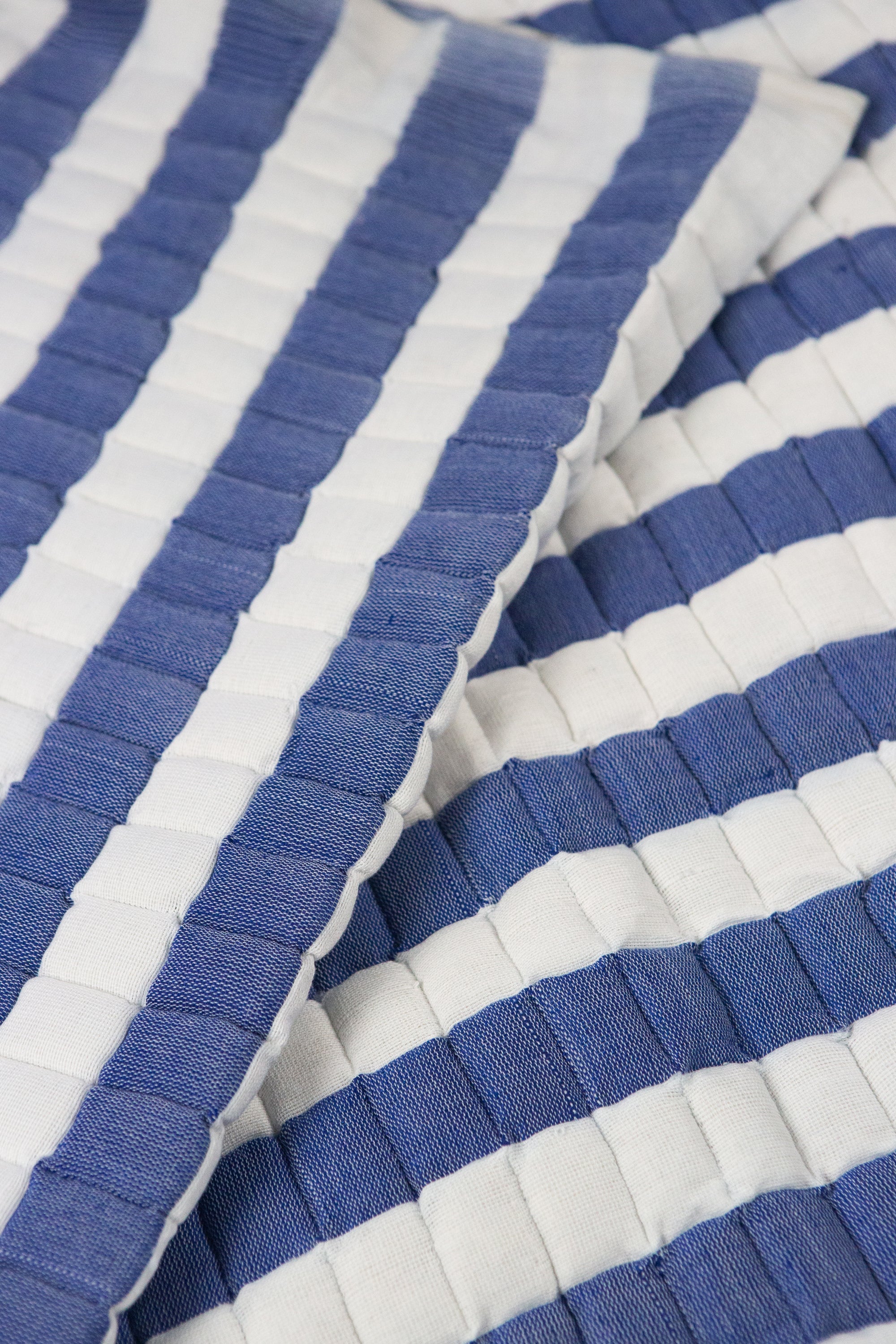 Sujani Quilted Throw Blanket (Blue & White Stripe)