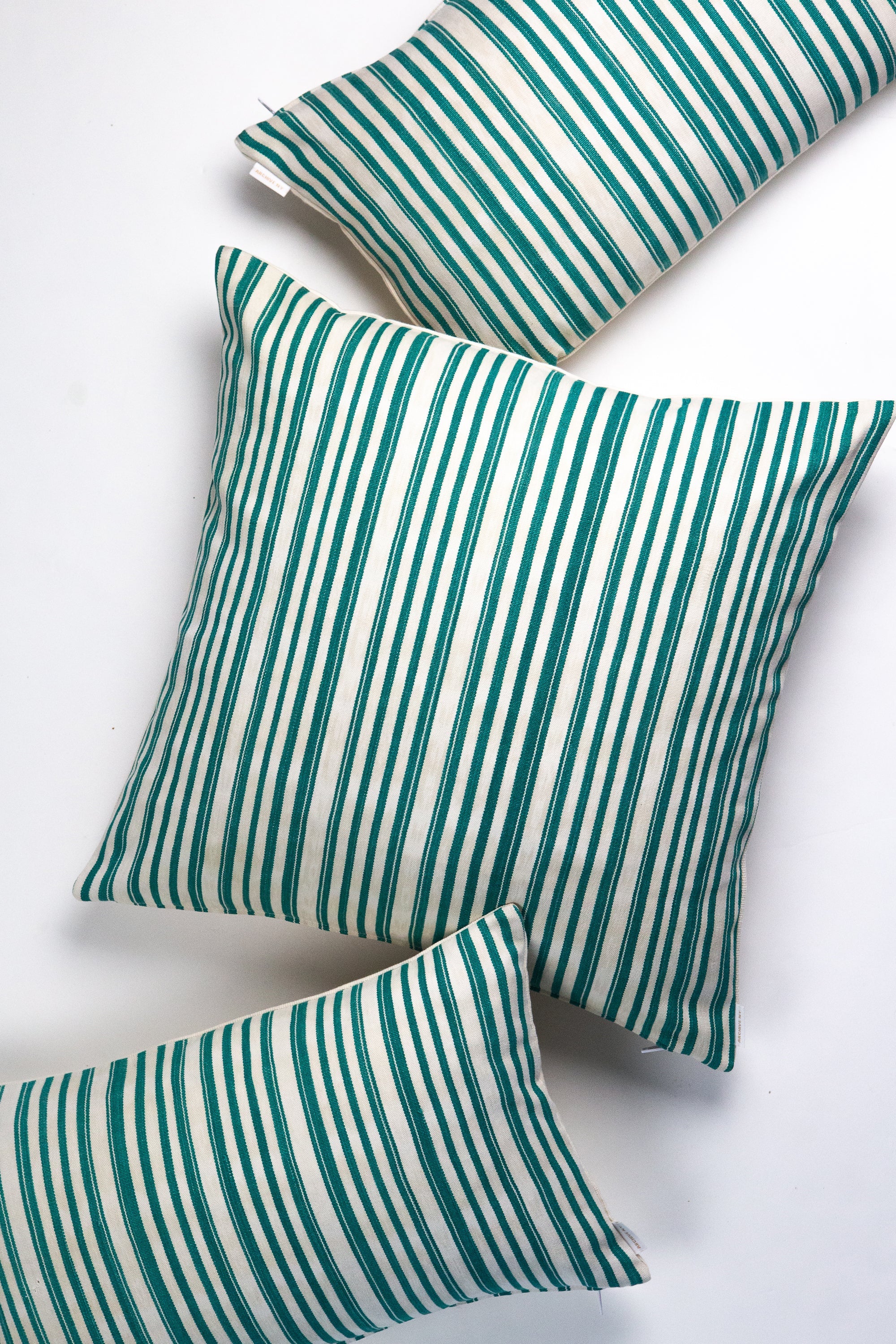 Vintage Jade Green & Natural Ivory Striped Pillow