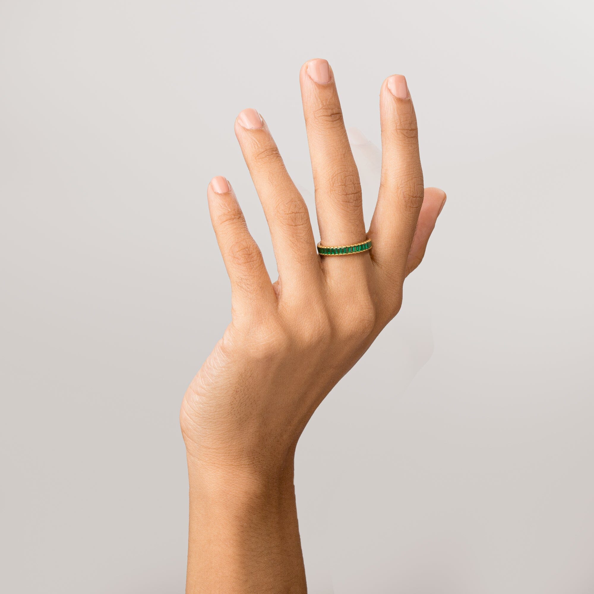 Lab Grown Green Emerald Baguette Eternity Ring