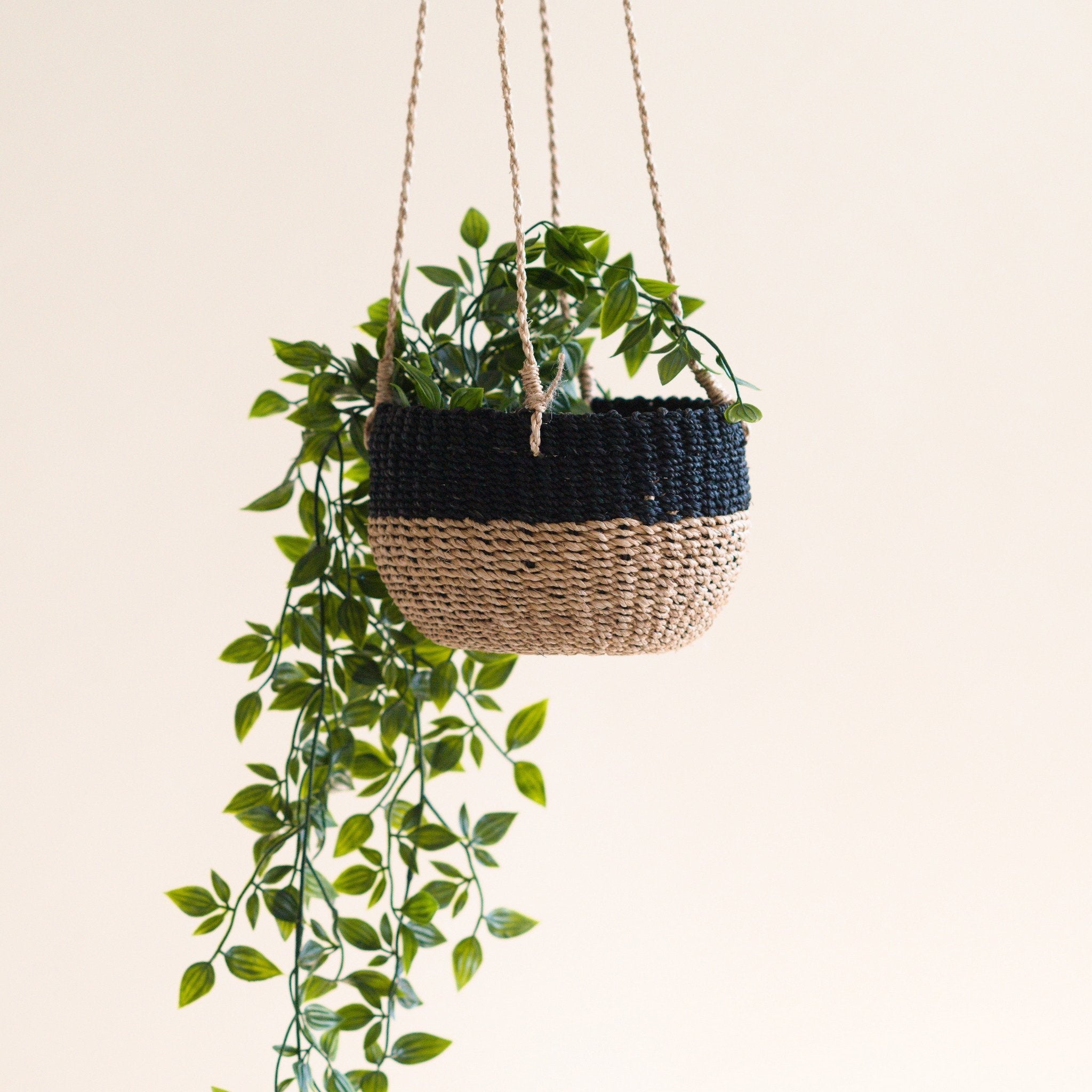 Baskets - Natural + Black Colorblock Hanging Planter - Hanging Basket | LIKHÂ - LIKHÂ