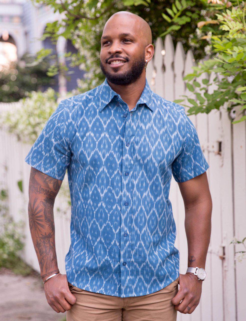 Cobalt Blue Men's Cotton Button Down Shirt