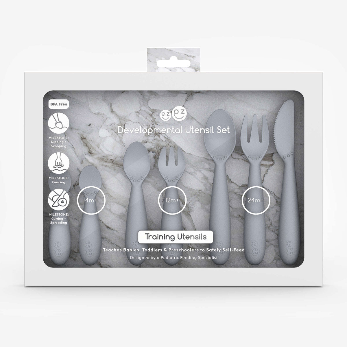 ezpz Developmental Utensil Set in Pewter #color_pewter