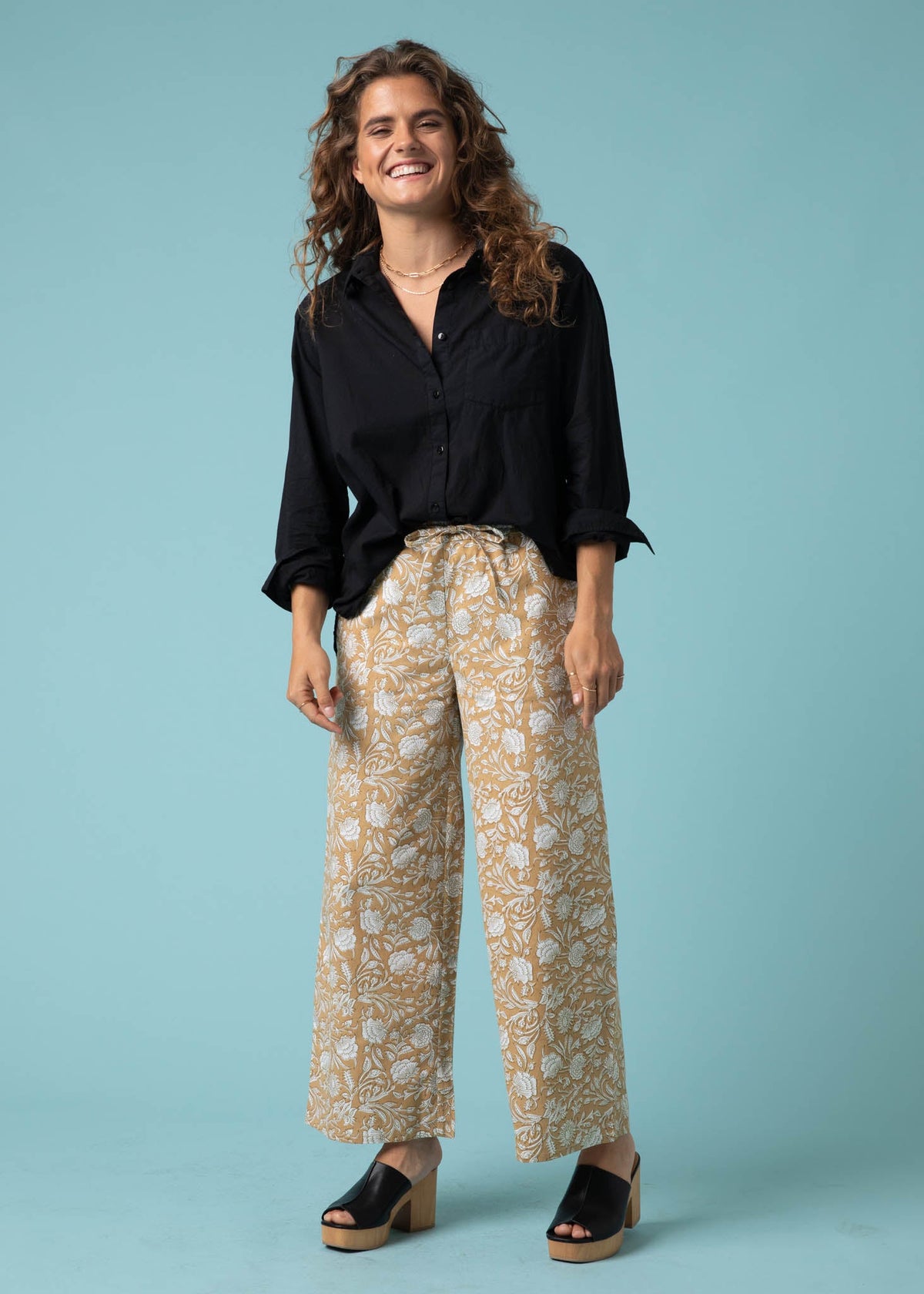 Shore Pant (Floral Escape in Baked Clay & Olive Oil)