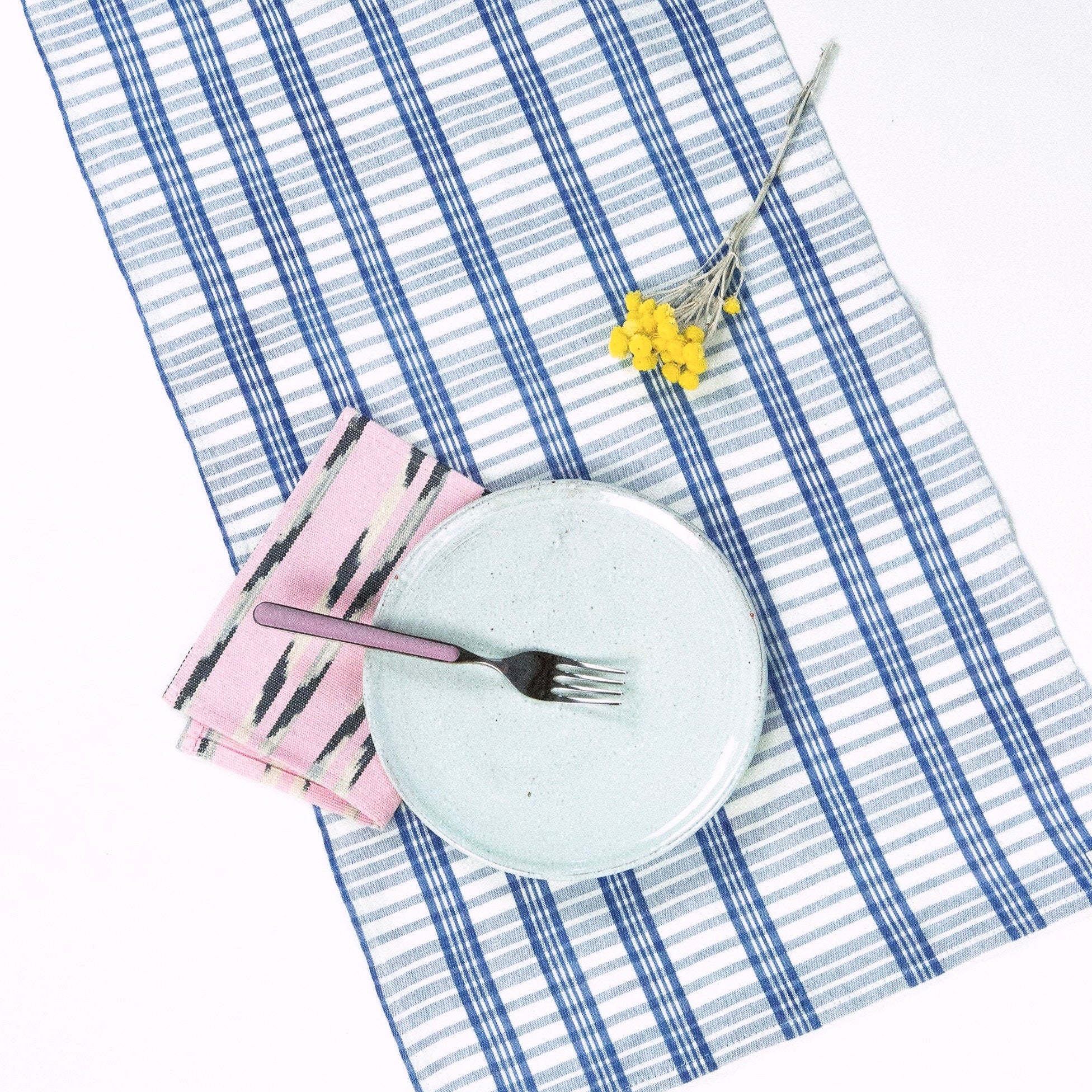 Coco Plaid Table Runner (Natural Indigo)