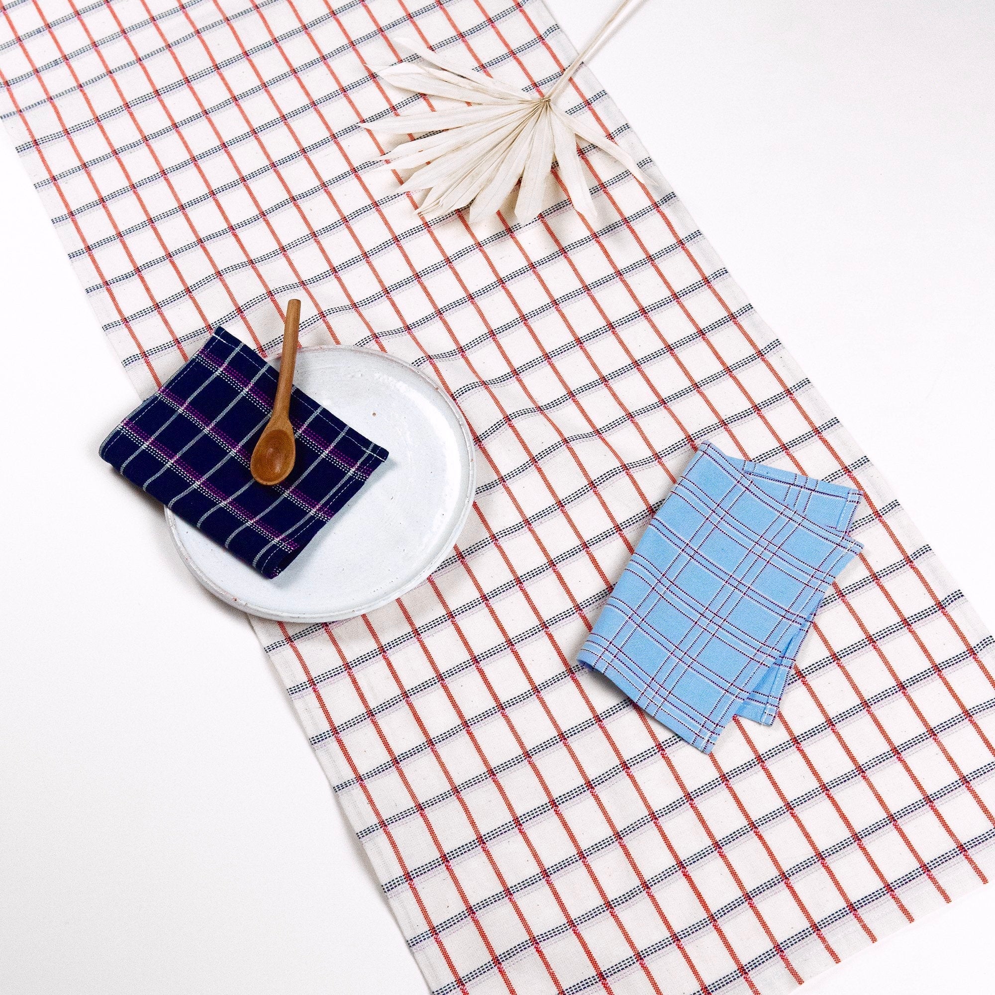 San Lucas Plaid Table Runner (White & Orange)