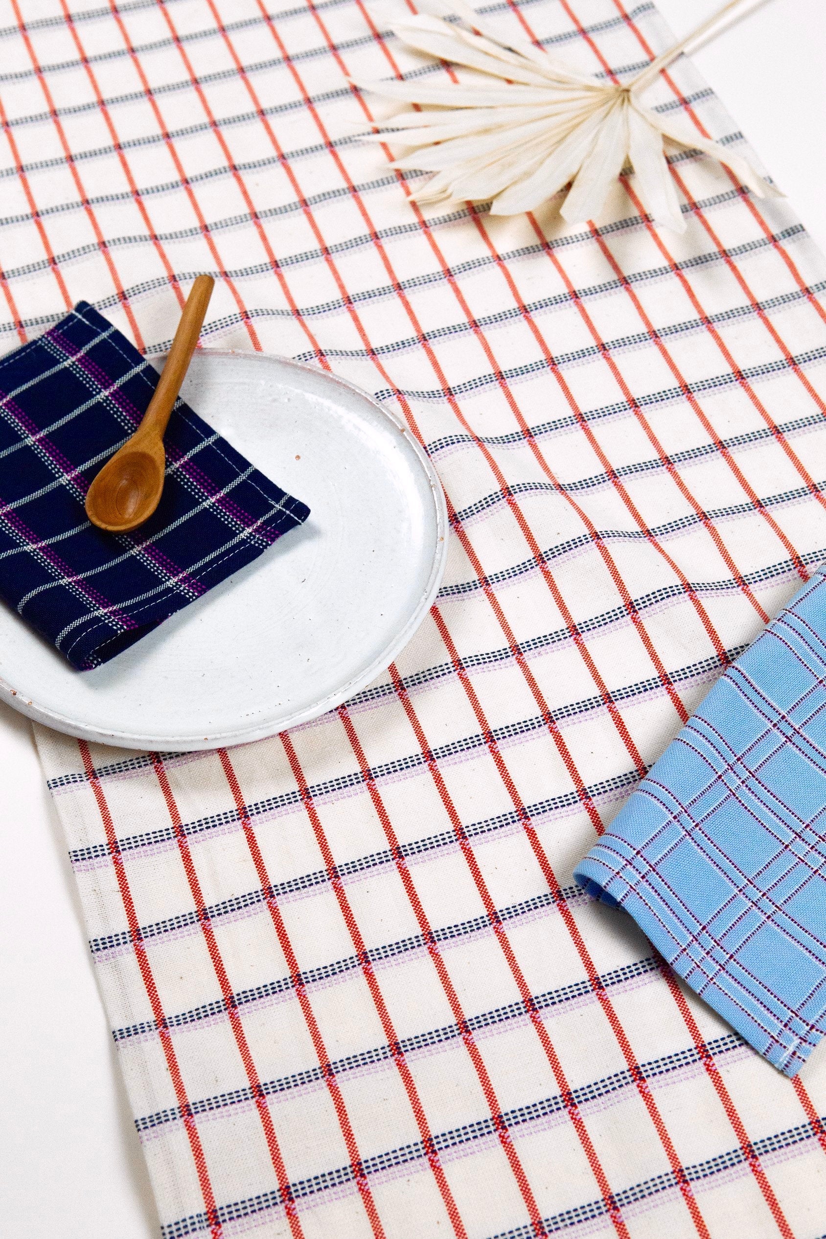 San Lucas Plaid Table Runner (White & Orange)