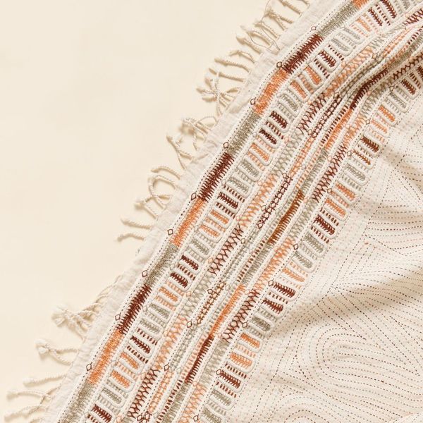 Unah Embroidered Handwoven Organic Cotton Throw (Coral)