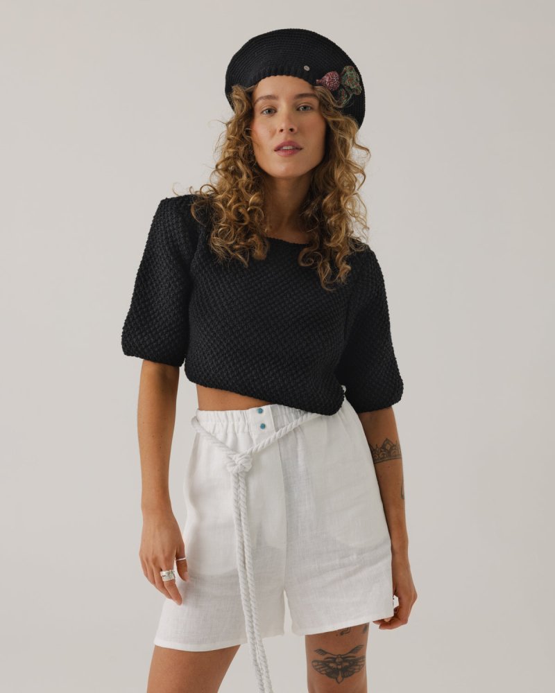 Lake Galvė Cotton Crop Top (Black)
