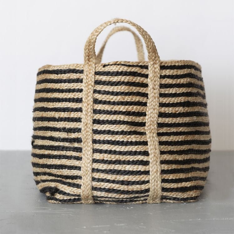 Large Jute Basket (Charcoal Stripe)