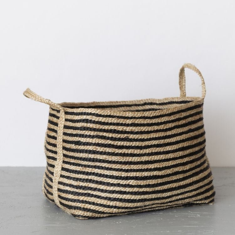 Large Jute Basket (Charcoal Stripe)