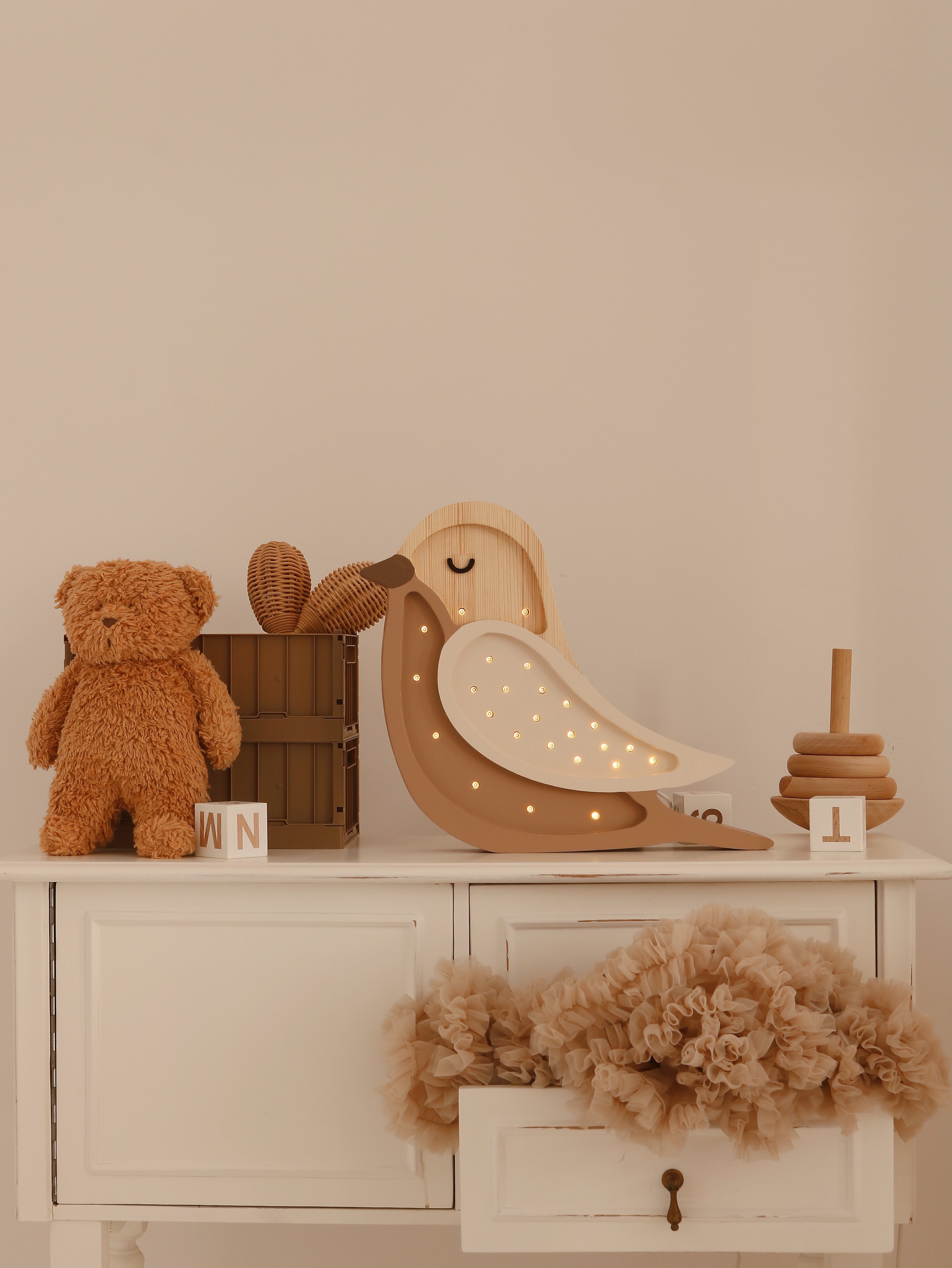 Bird Lamp Coffee Wood by Little Lights – wooden kids night light in natural finish