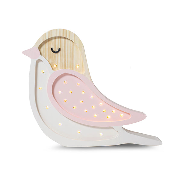 Bird Lamp Strawberry Cream – handmade wooden night light perfect for girls' rooms