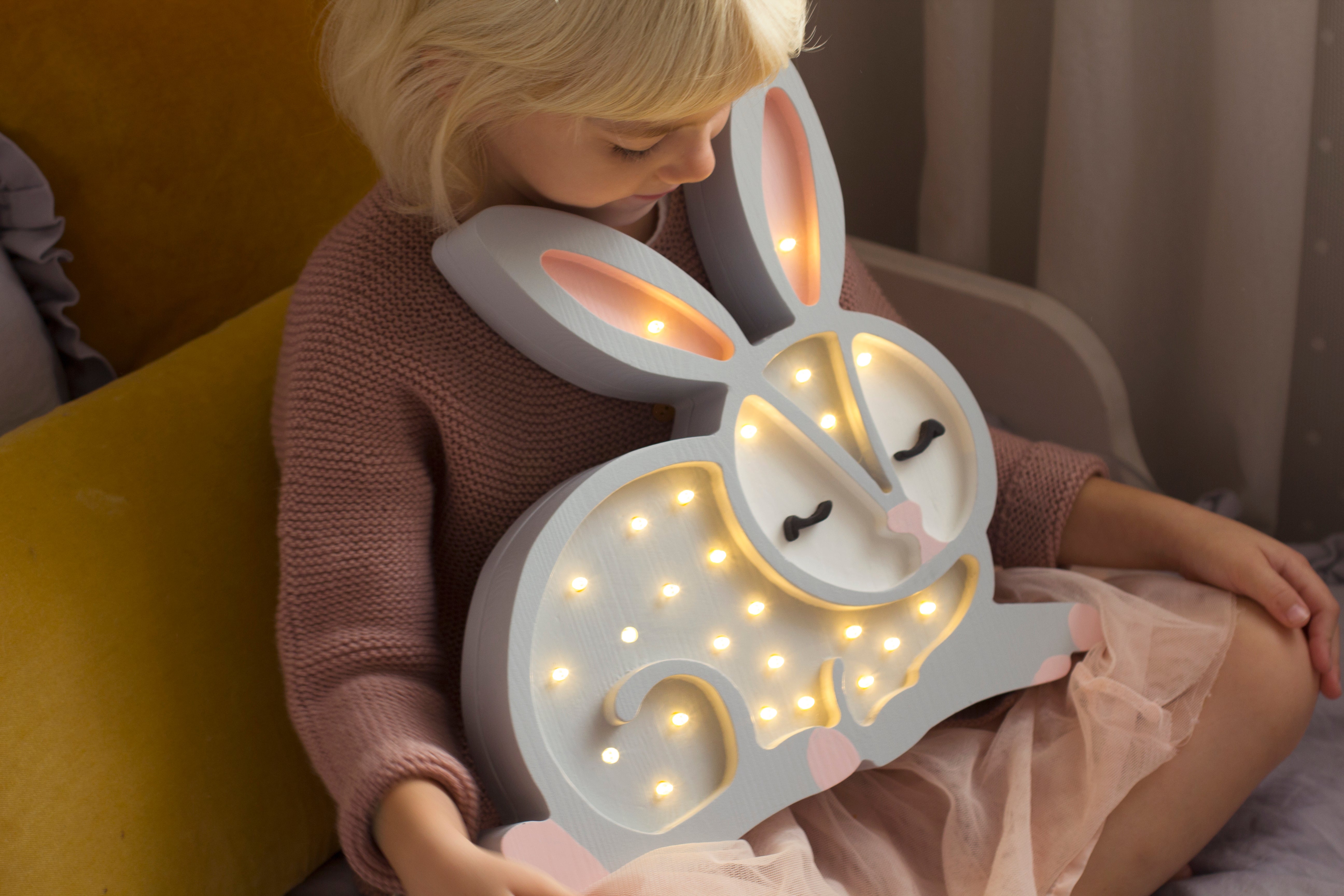 Handmade wooden bunny night light – dimmable lamp and perfect baby gif