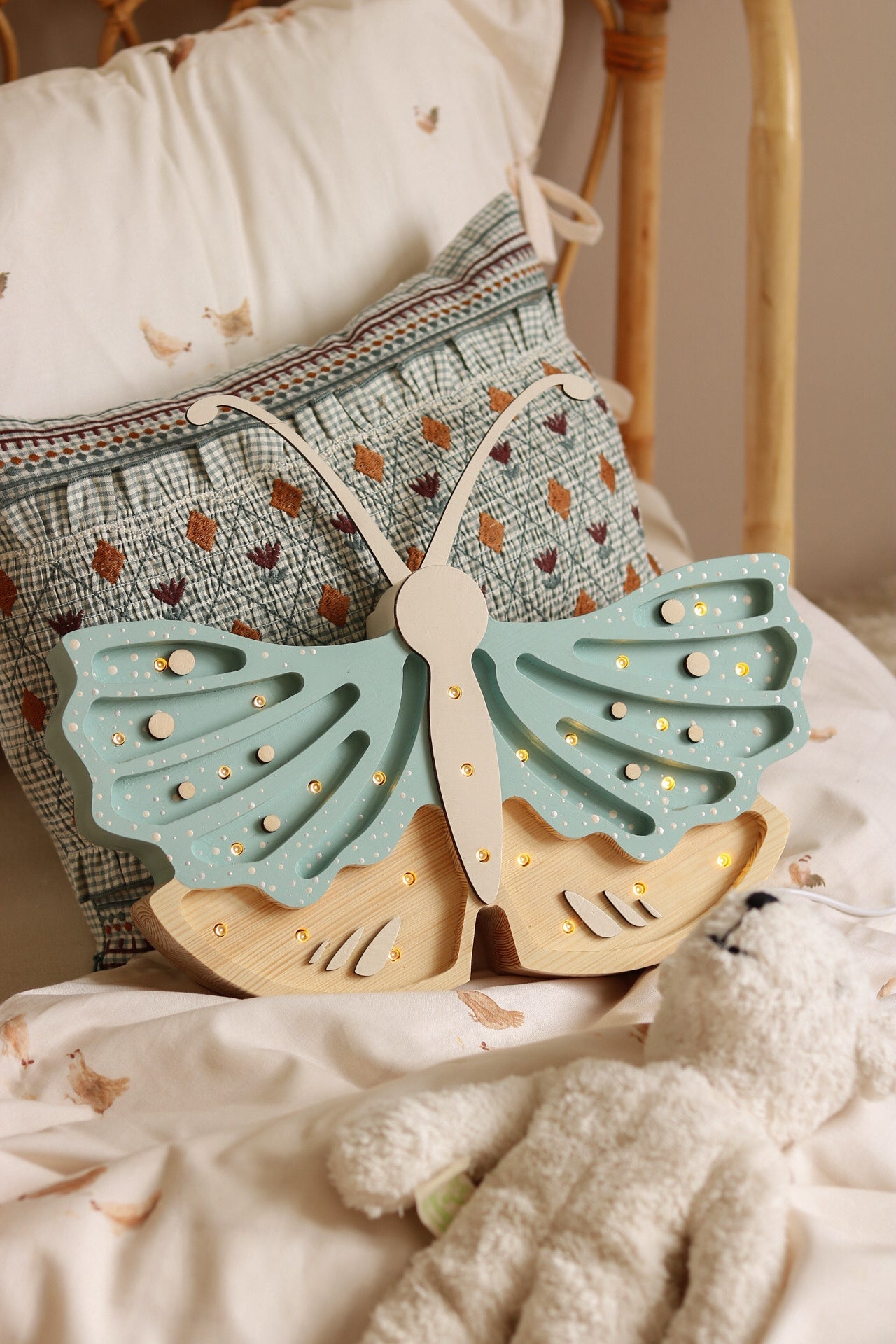 Blue Jay Butterfly Lamp adding charm to nursery décor