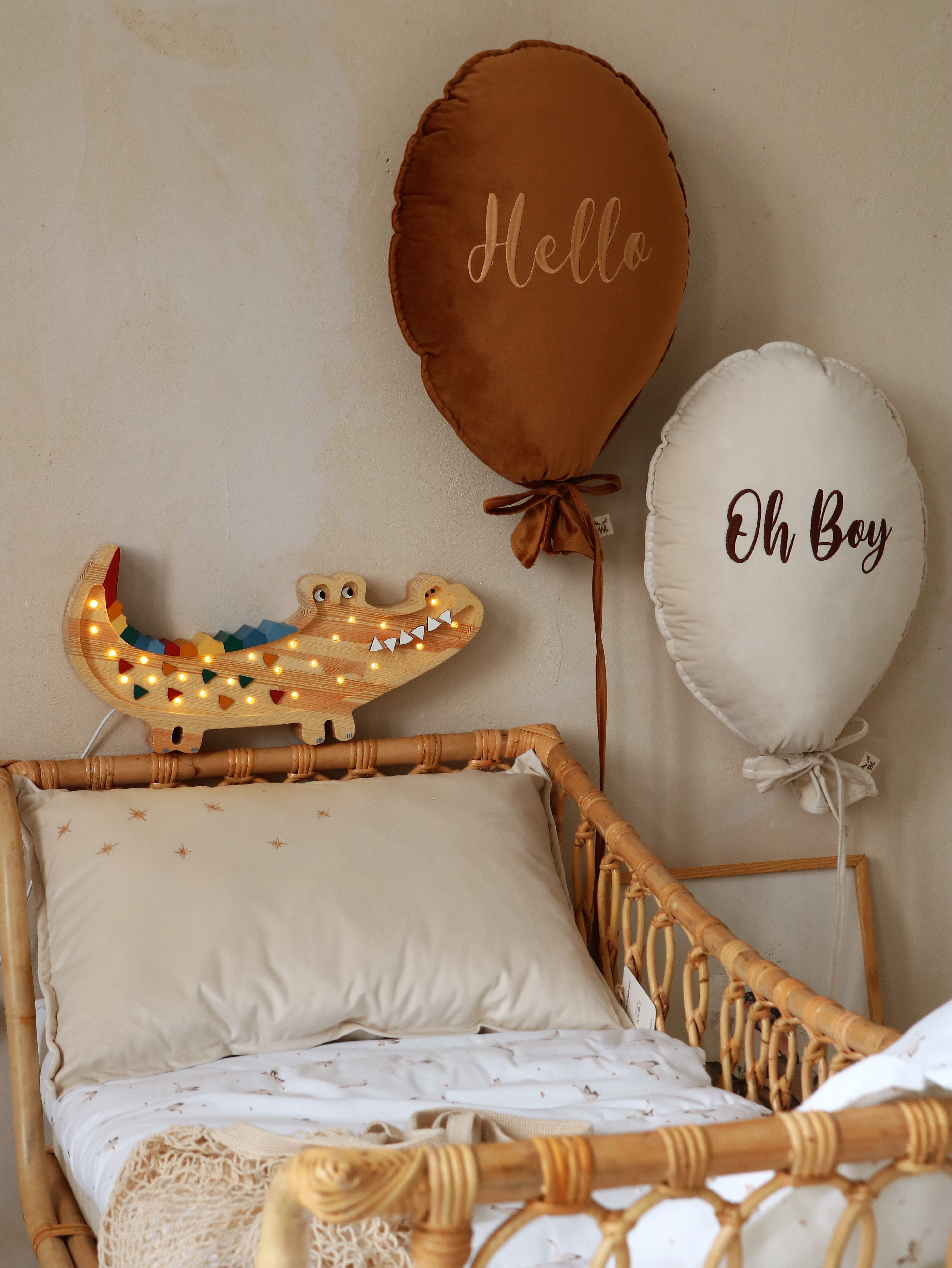 Dimmable Caribbean Wood Crocodile Lamp with warm LED glow.