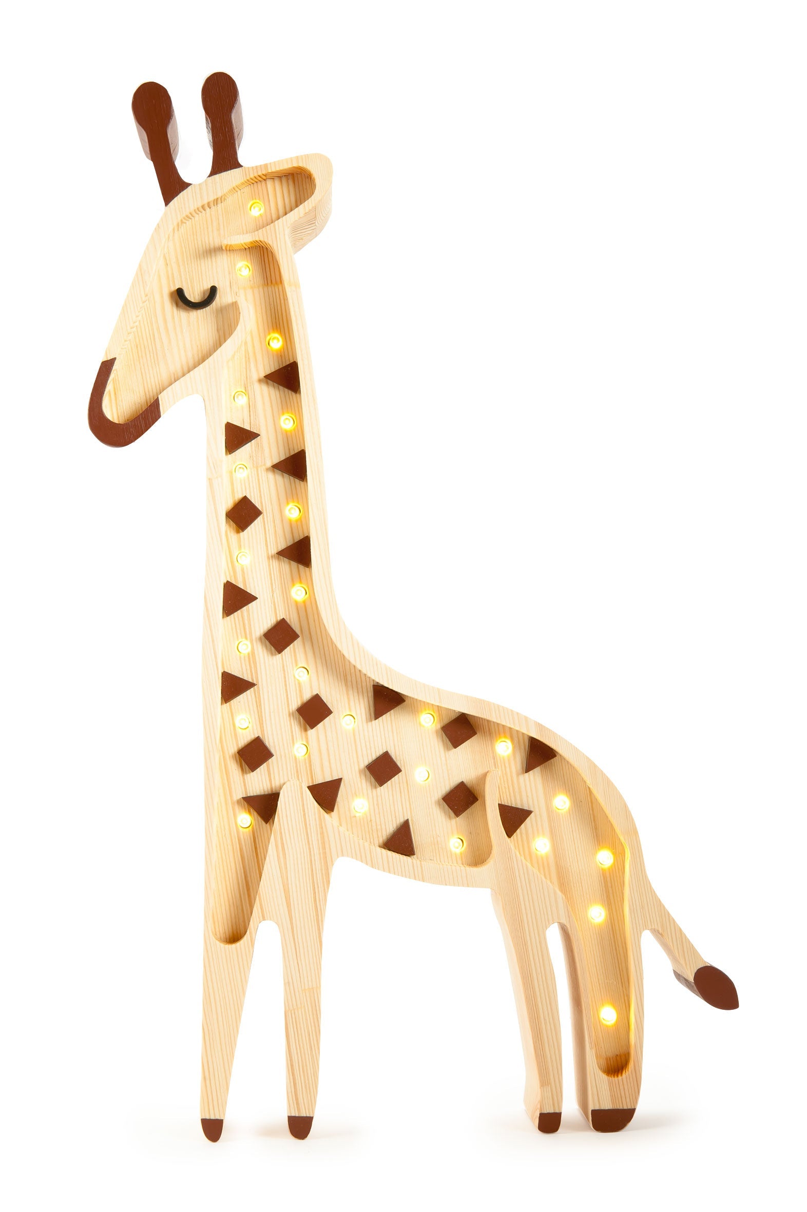 Little Lights Giraffe Lamp in Serengeti Wood – handmade wooden nursery lamp, dimmable and remote-controlled