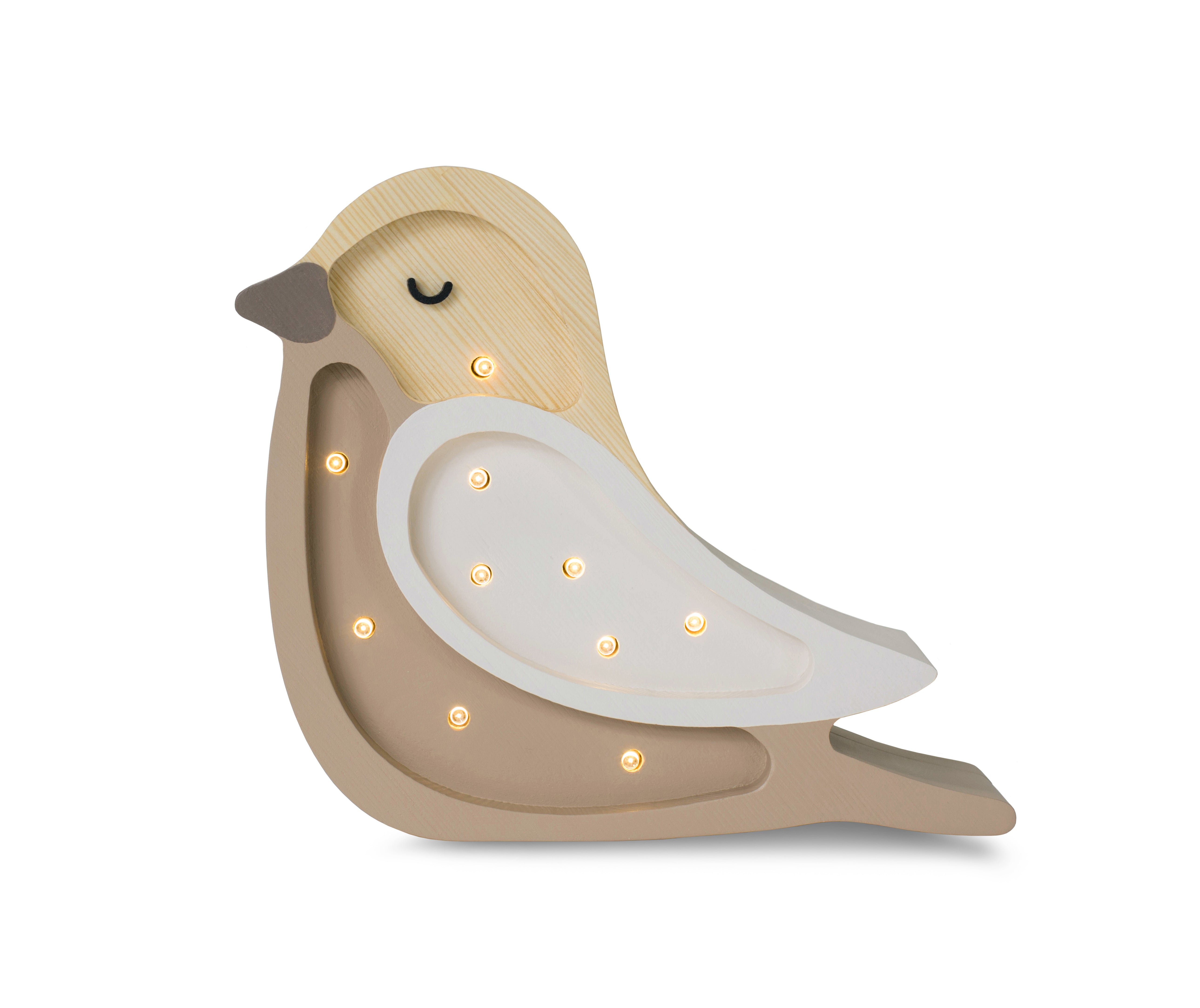 Little Lights Mini Bird Lamp in Cappuccino Wood – handmade natural finish