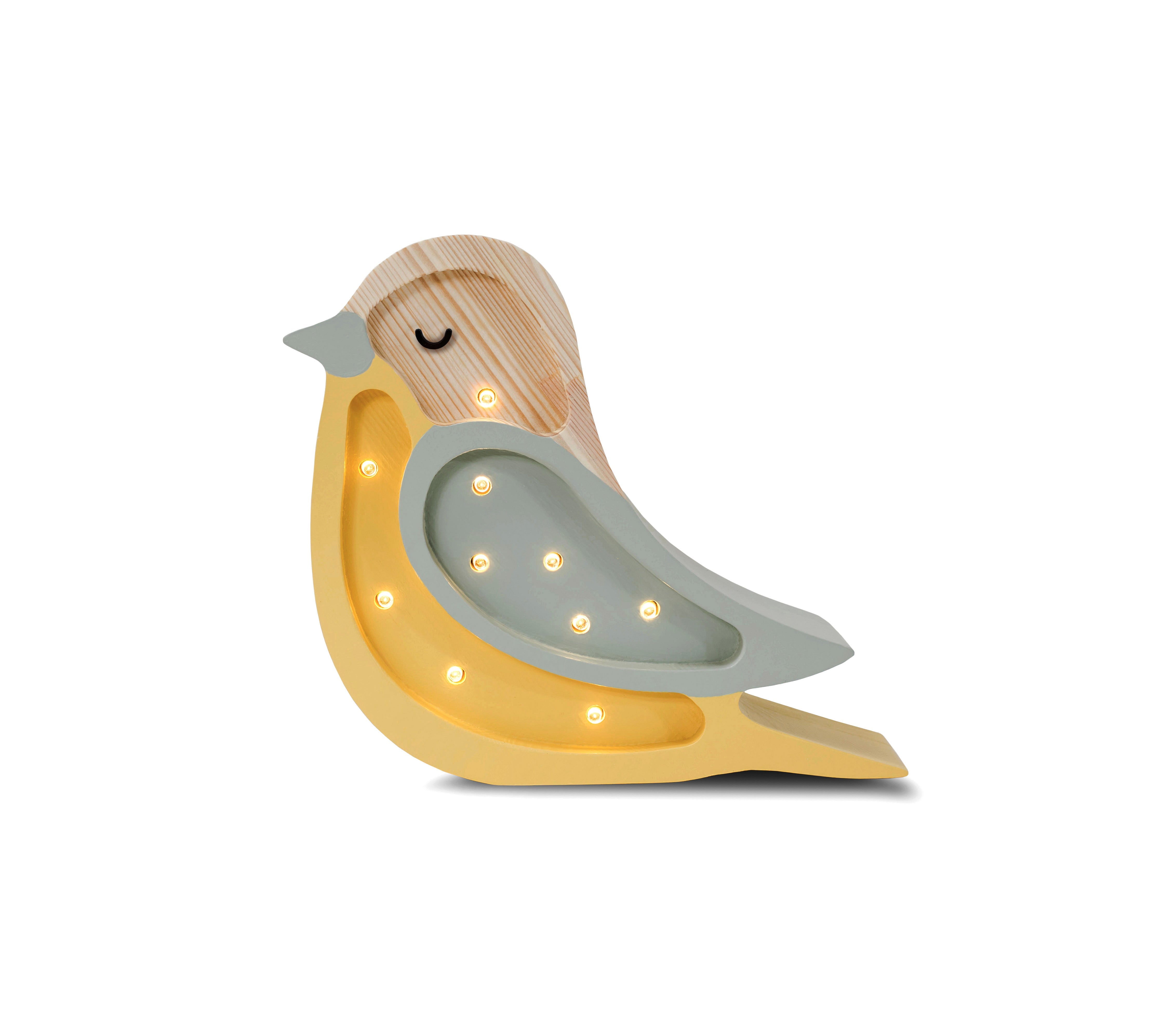 Little Lights Mini Bird Lamp in Khaki Mustard – handmade wooden nursery lamp