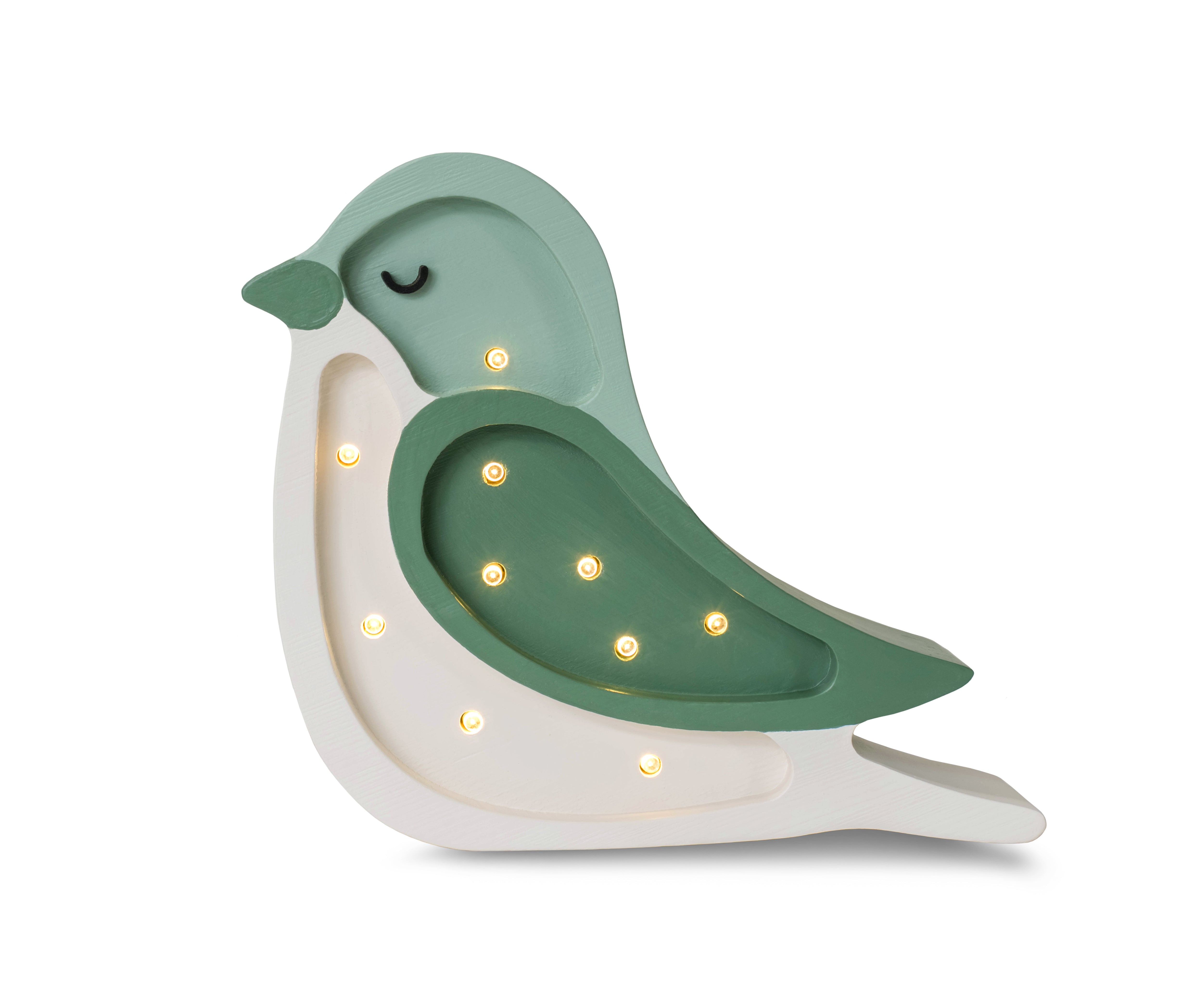 Little Lights Mini Bird Lamp in Pistachio Cream – handmade wooden night light