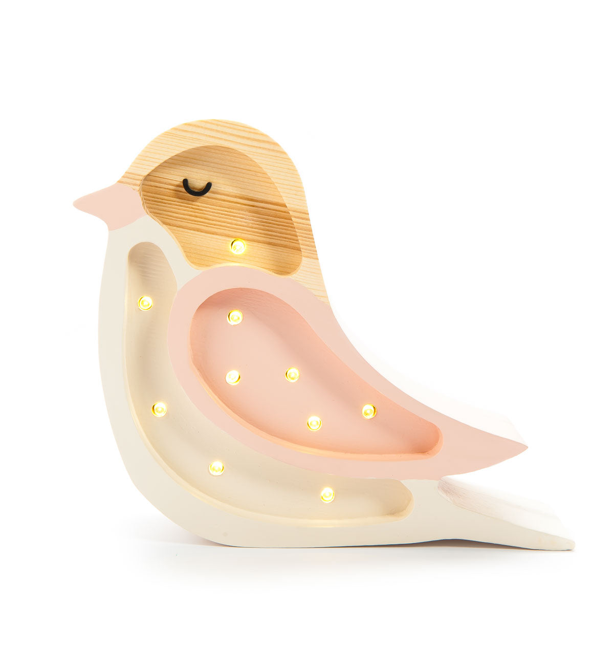 Little Lights Mini Bird Lamp in Strawberry Cream – handmade wooden pink lamp