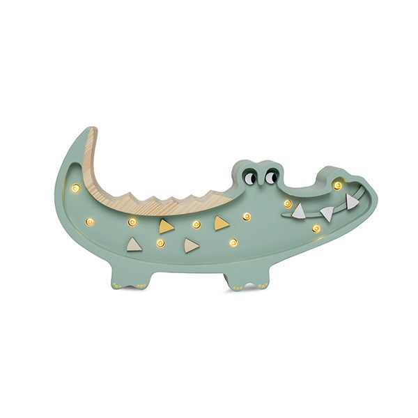 Little Lights Mini Crocodile Lamp in Pastel Khaki – handmade wooden nursery lamp