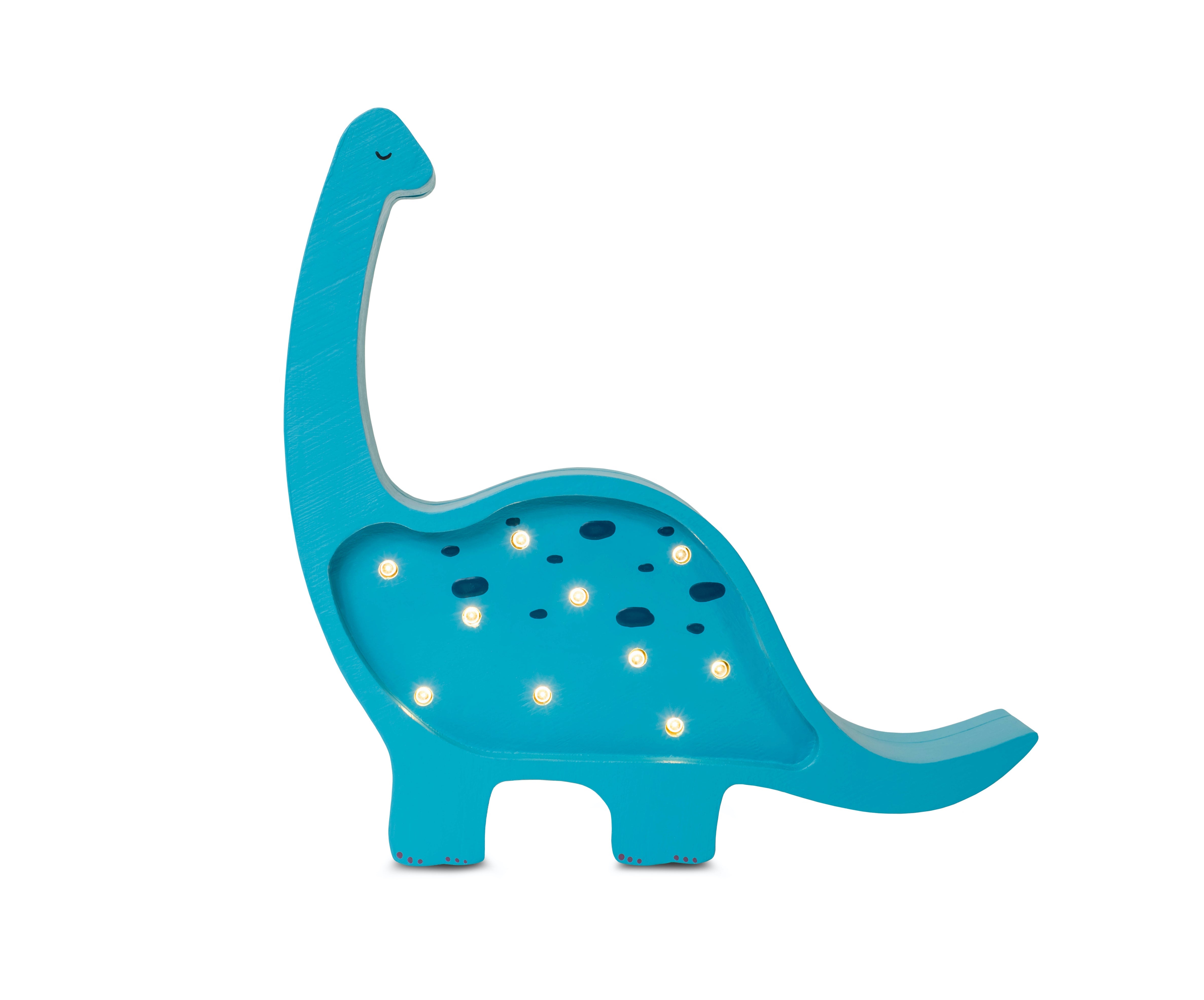 Little Lights Mini Dino Lamp in Bright Cyan – handmade wooden night light