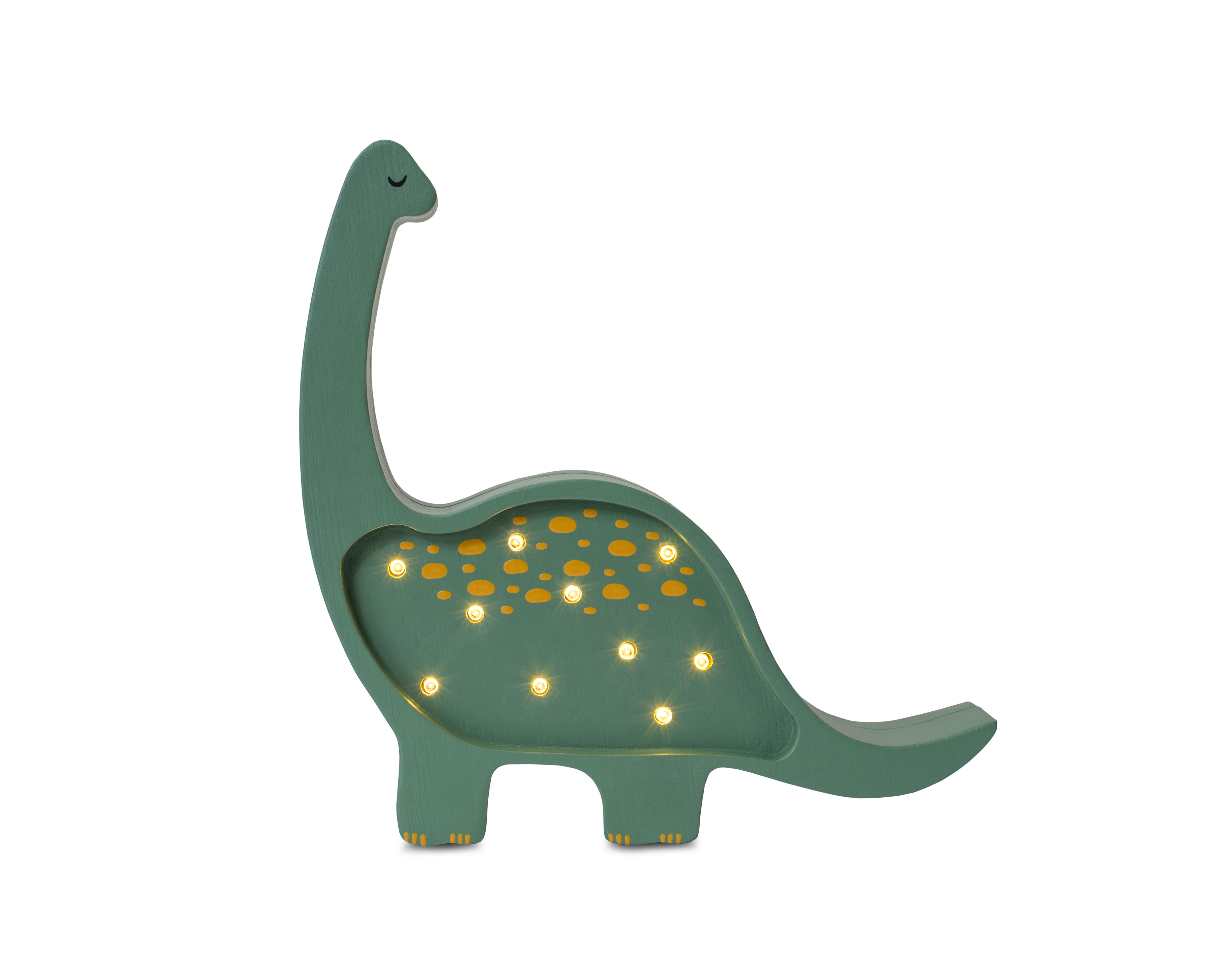Little Lights Mini Dino Lamp in Military Green – handmade wooden nursery lamp