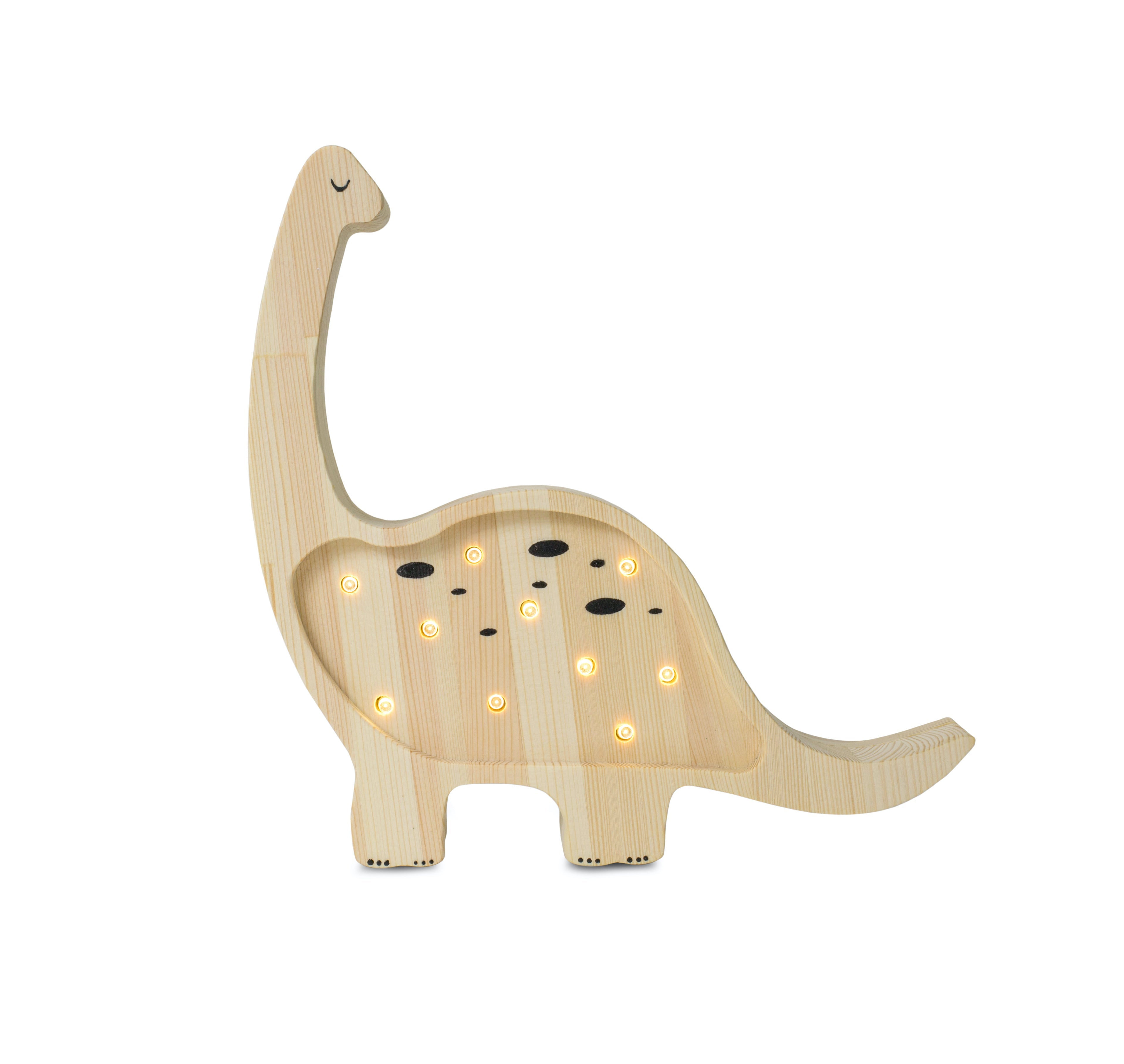 Little Lights Mini Dino Lamp in Natural Wood – handmade wooden lamp