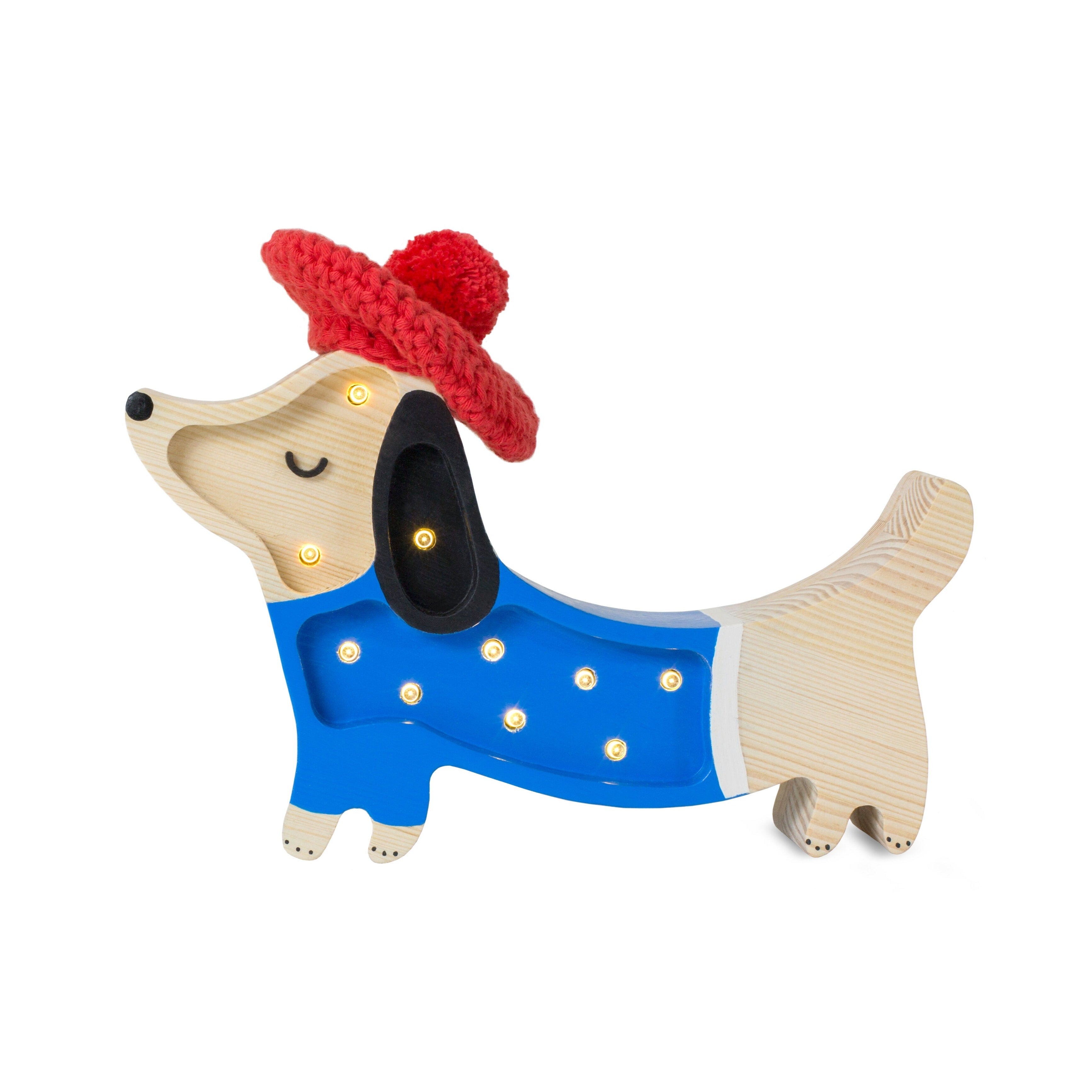 Little Lights Mini Puppy Lamp French Style — handmade dimmable wooden LED night light with remote, chic nursery décor