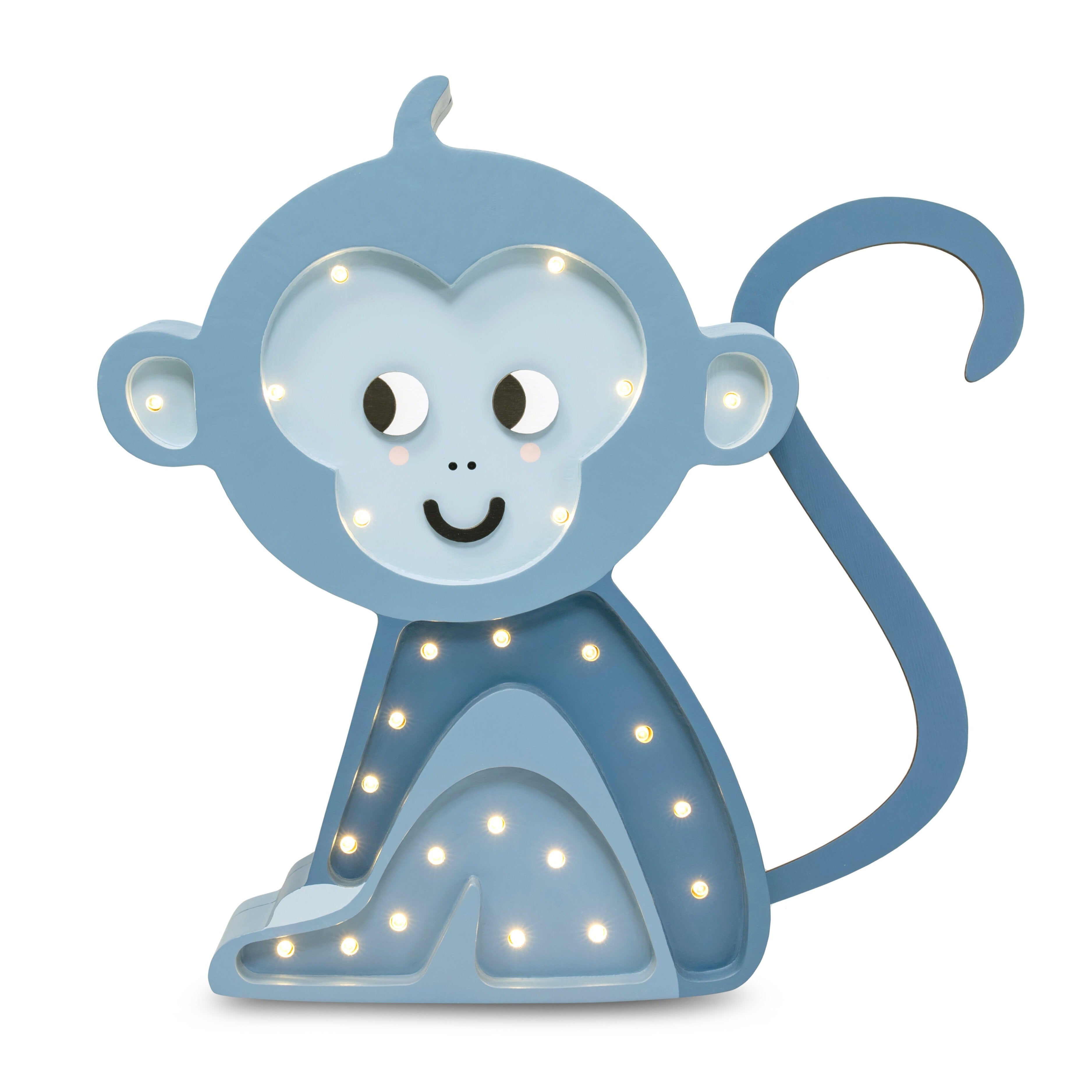 Little Lights Monkey Lamp in Cobalt Blue — handmade wooden dimmable LED night light with remote, bold nursery accent