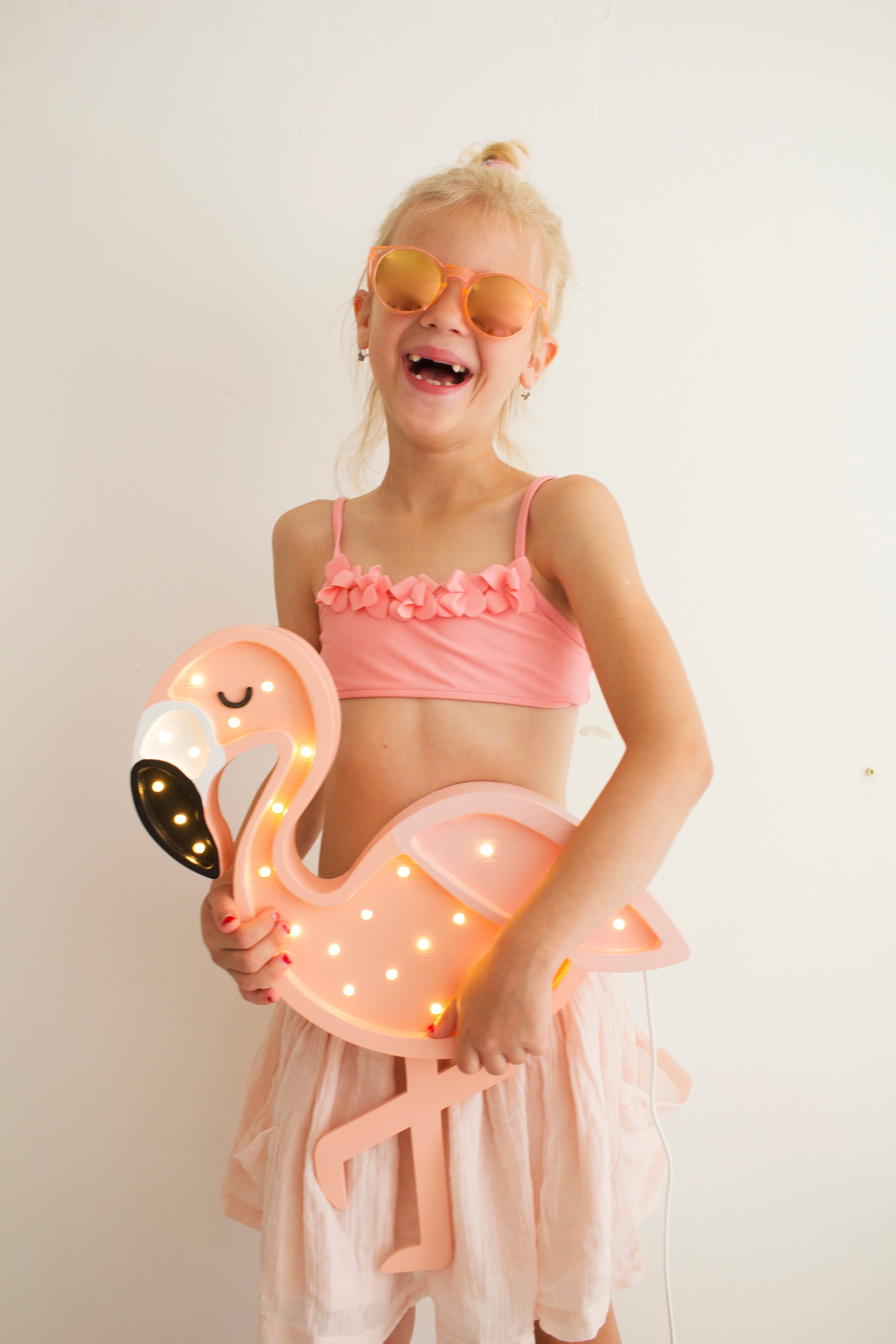 Little Lights Pink Flamingo Lamp – dimmable wooden night light, perfect gift for kids and babies
