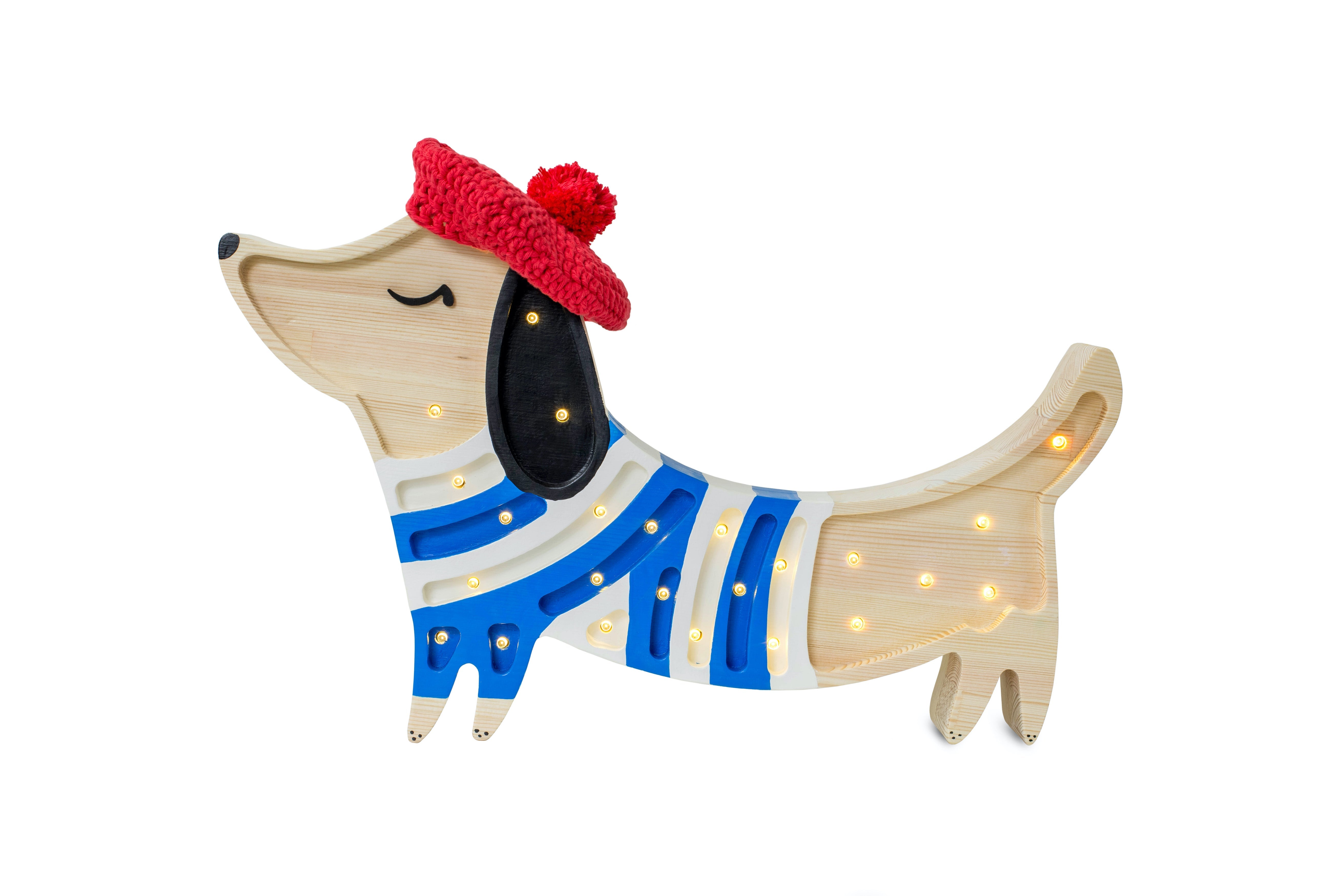 Little Lights Puppy Lamp in French Style pattern, handmade wooden dimmable LED lamp with remote