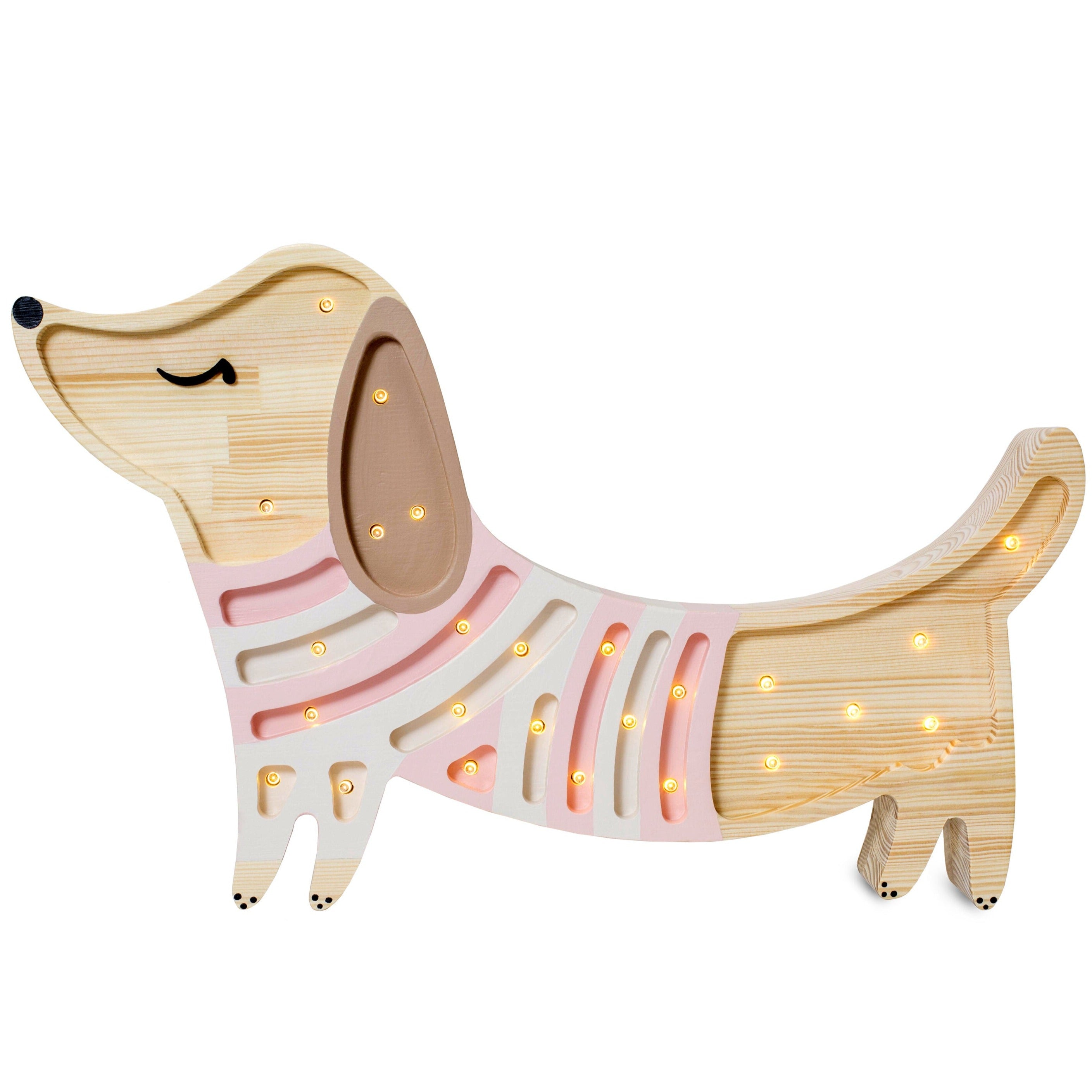 Little Lights Puppy Lamp in Strawberry Cream, handmade wooden dimmable LED lamp with remote