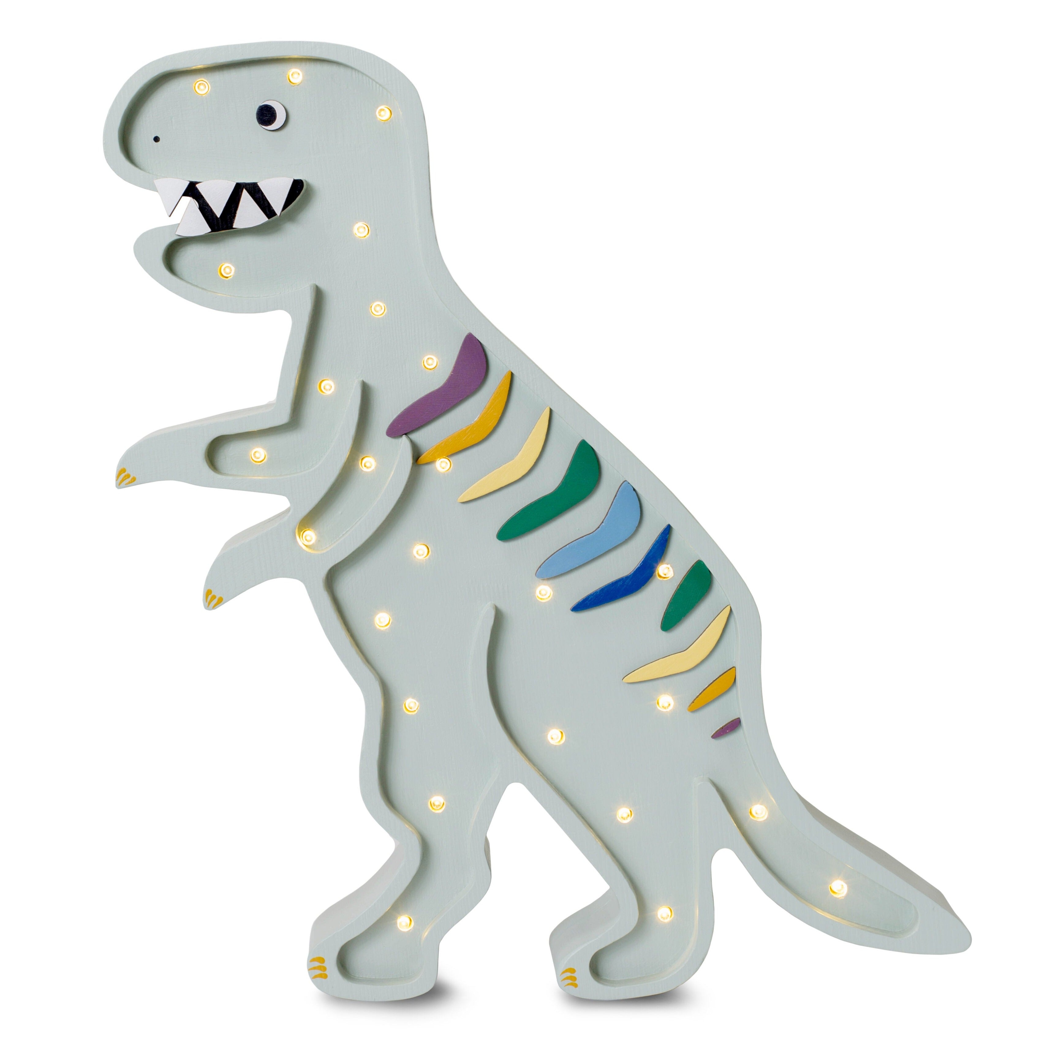 Little Lights T-Rex Dinosaur Lamp in Khaki Pastel, handmade wooden dimmable LED lamp with remote for kids’ rooms
