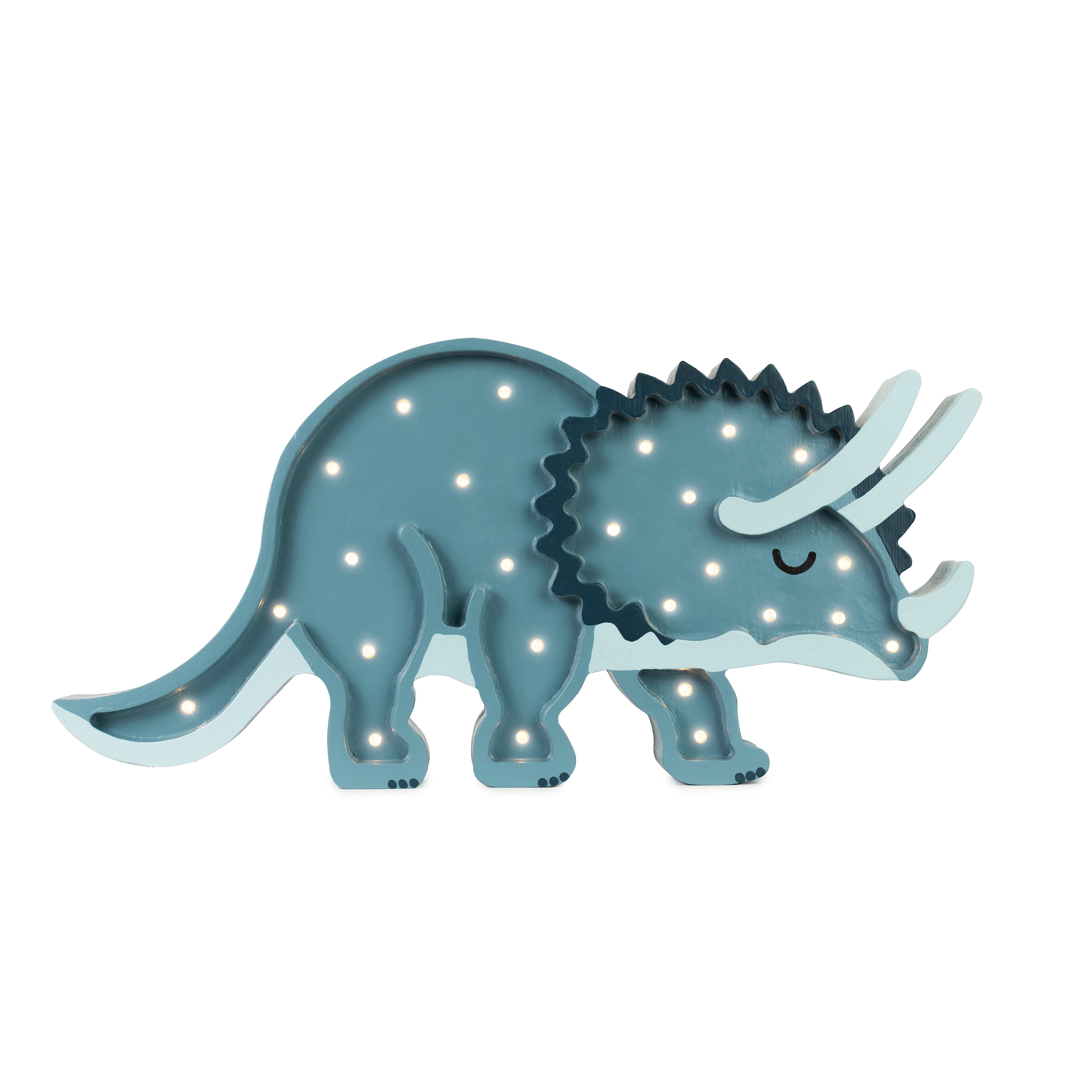Little Lights Jurassic Navy Triceratops Lamp, handmade wooden dimmable LED nursery light with remote