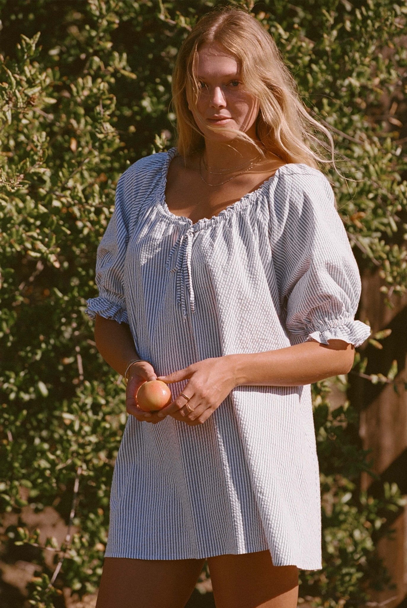 Portofino Seer Sucker Dress (Blue & White Pinstripe)