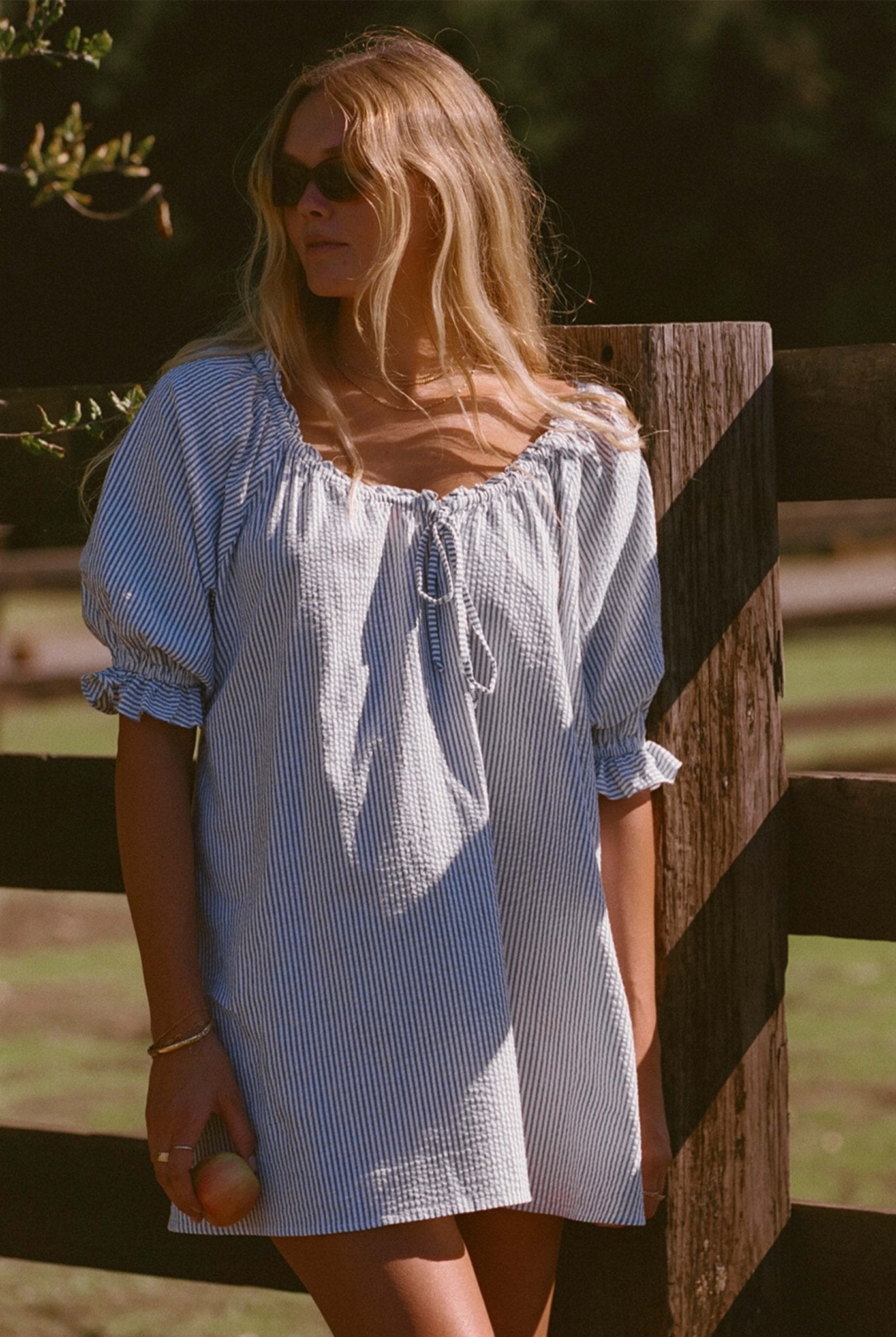 Portofino Seer Sucker Dress (Blue & White Pinstripe)