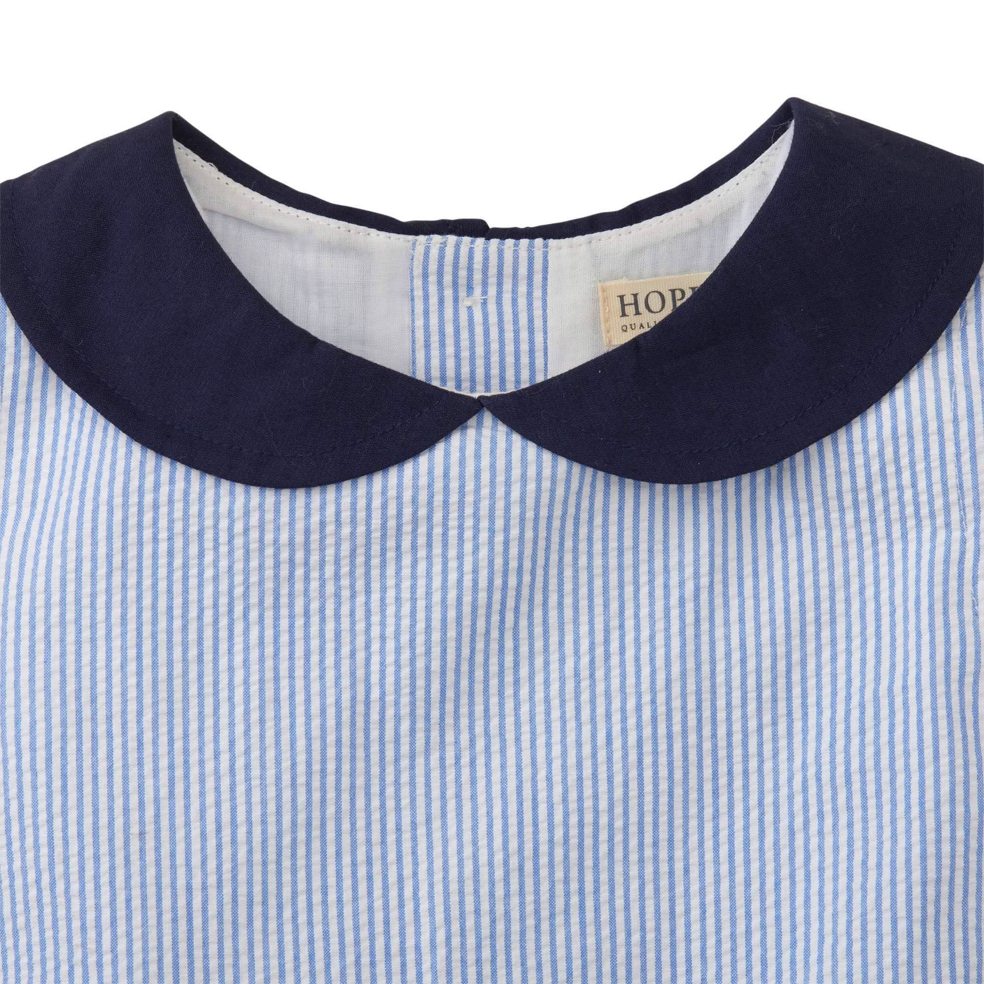 Seersucker Peter Pan Collar Dress (Blue)