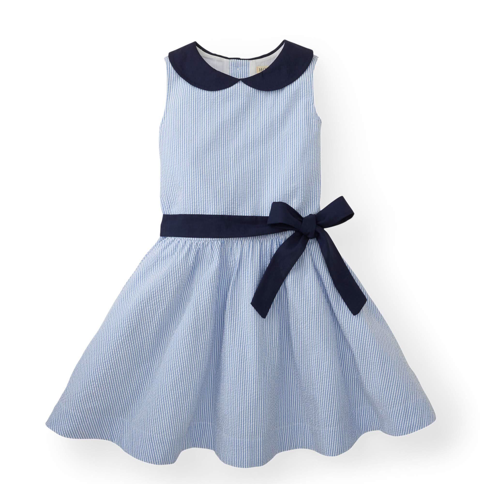 Seersucker Peter Pan Collar Dress (Blue)