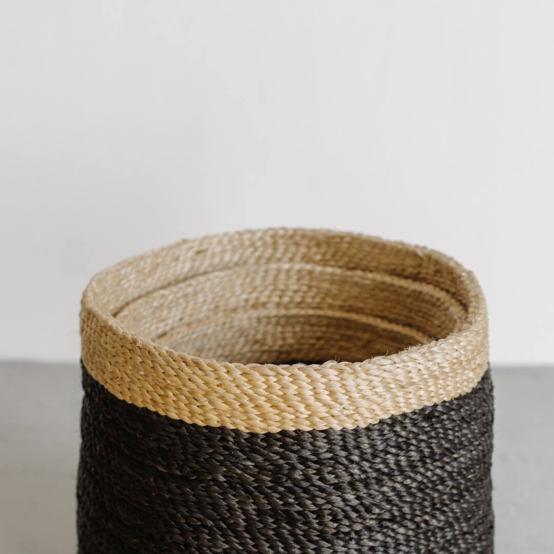 Tall Round Jute Storage Baskets