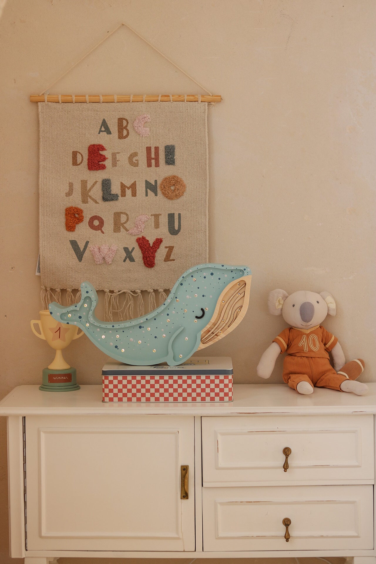 Lagoon Waves whale night light, handmade wooden LED lamp for children's rooms