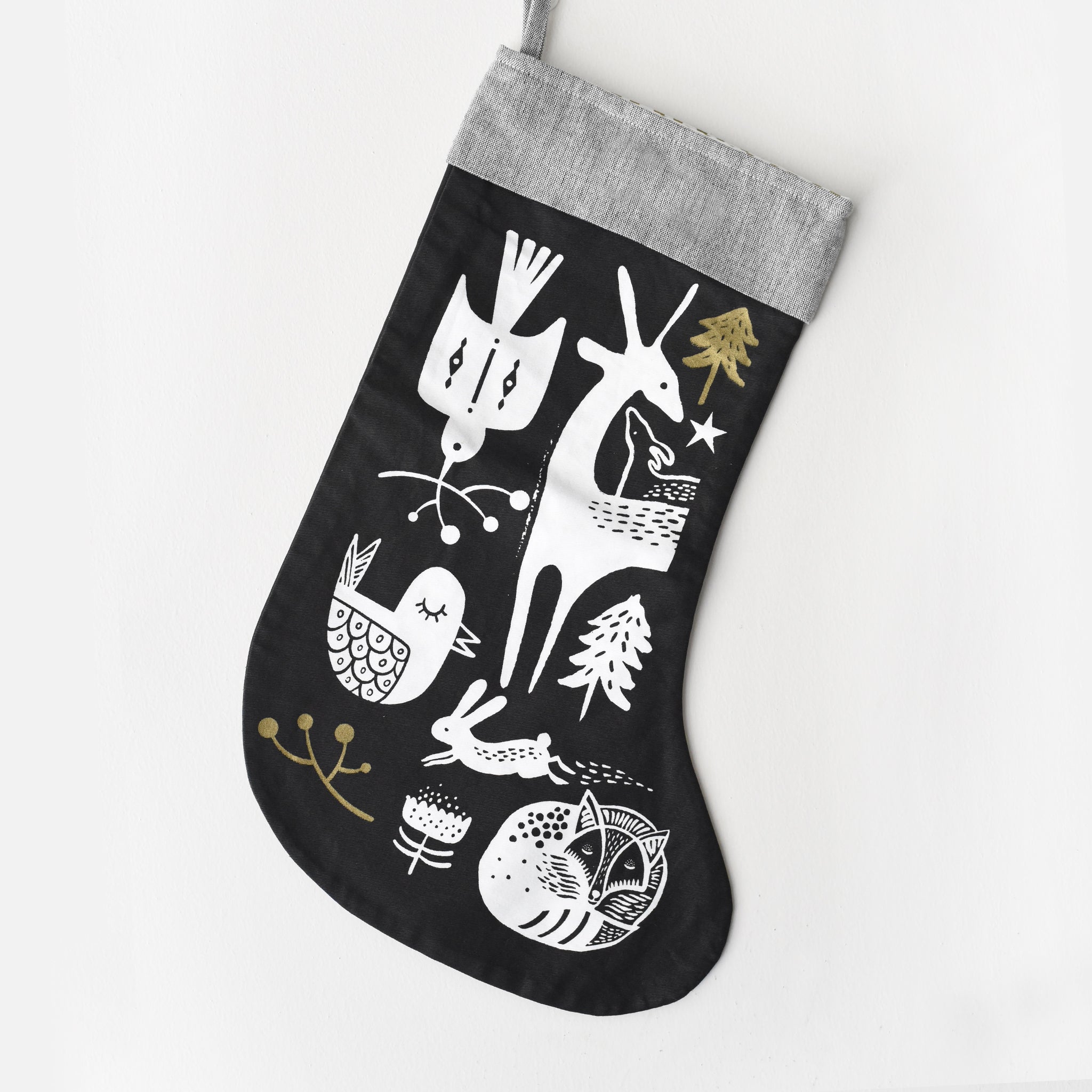 Winter Animals Stocking (White on Black)