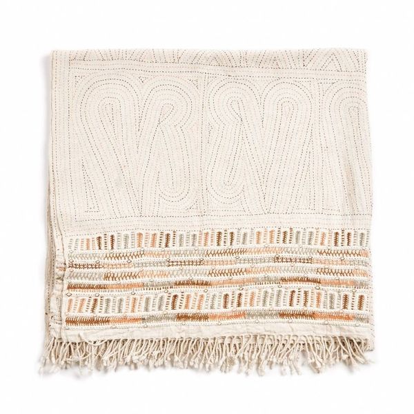 Unah Embroidered Handwoven Organic Cotton Throw (Coral)