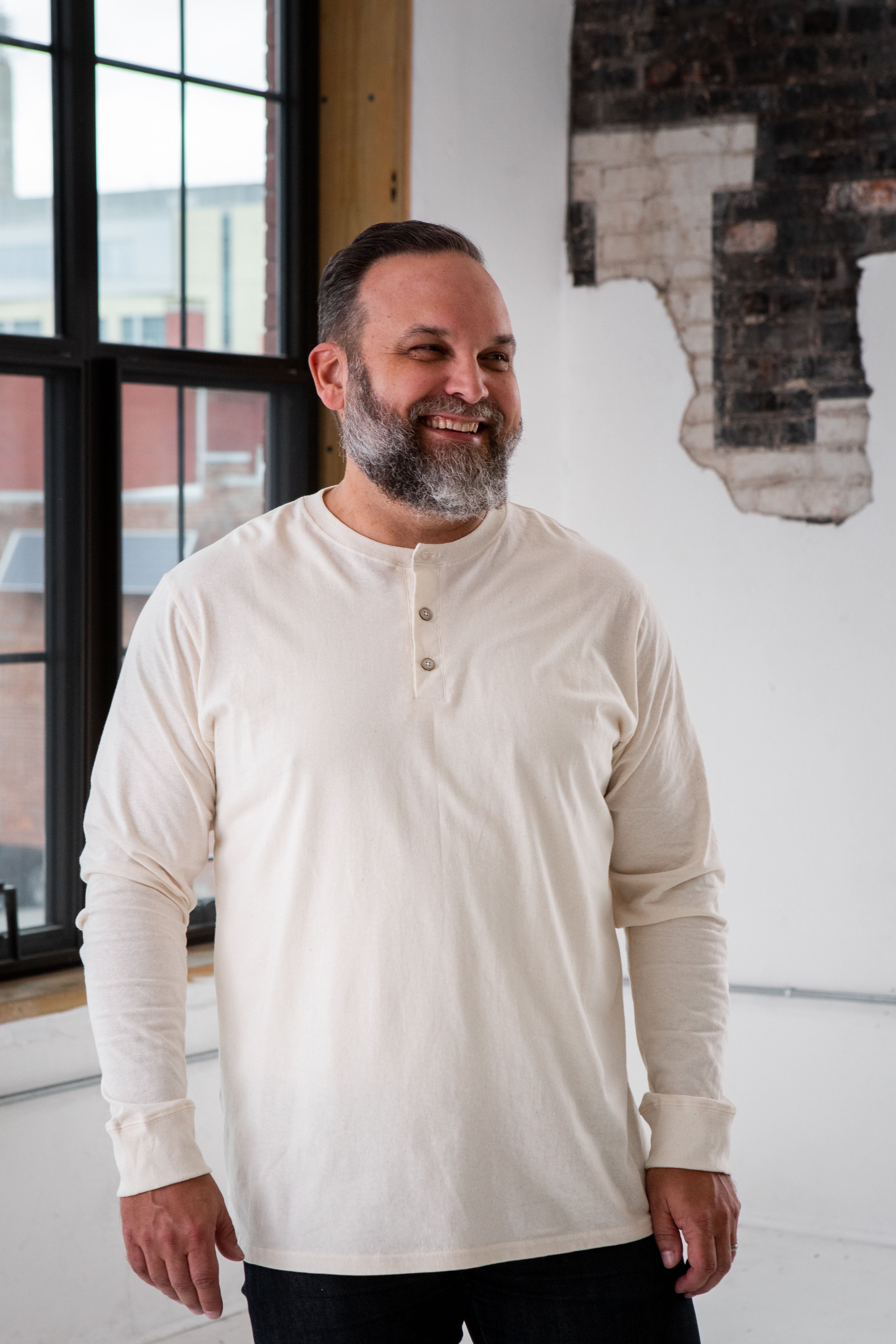 Unisex Long Sleeve Eco Cotton Henley (Ivory)