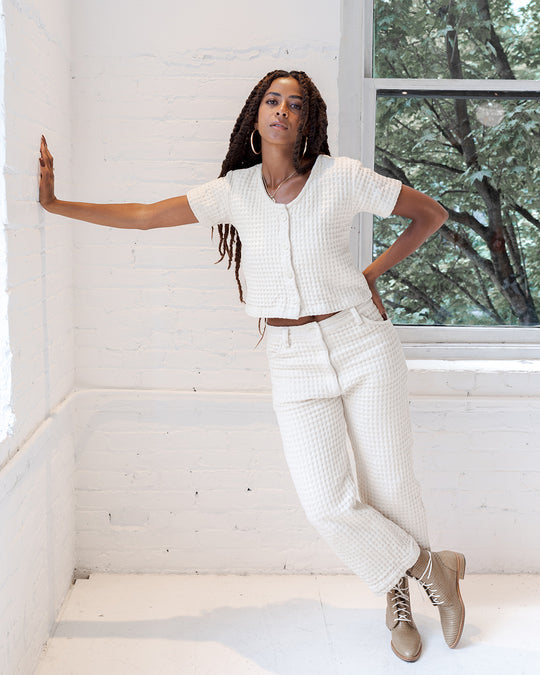 Wide Leg Waffle Pants (Natural)