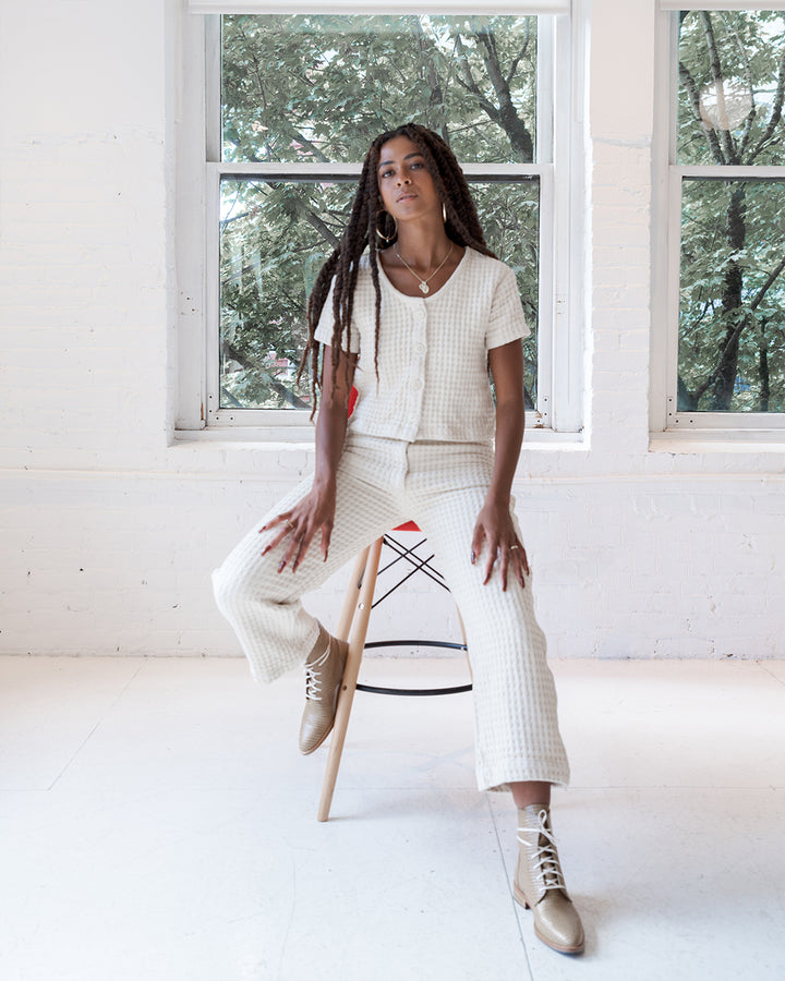 Wide Leg Waffle Pants (Natural)