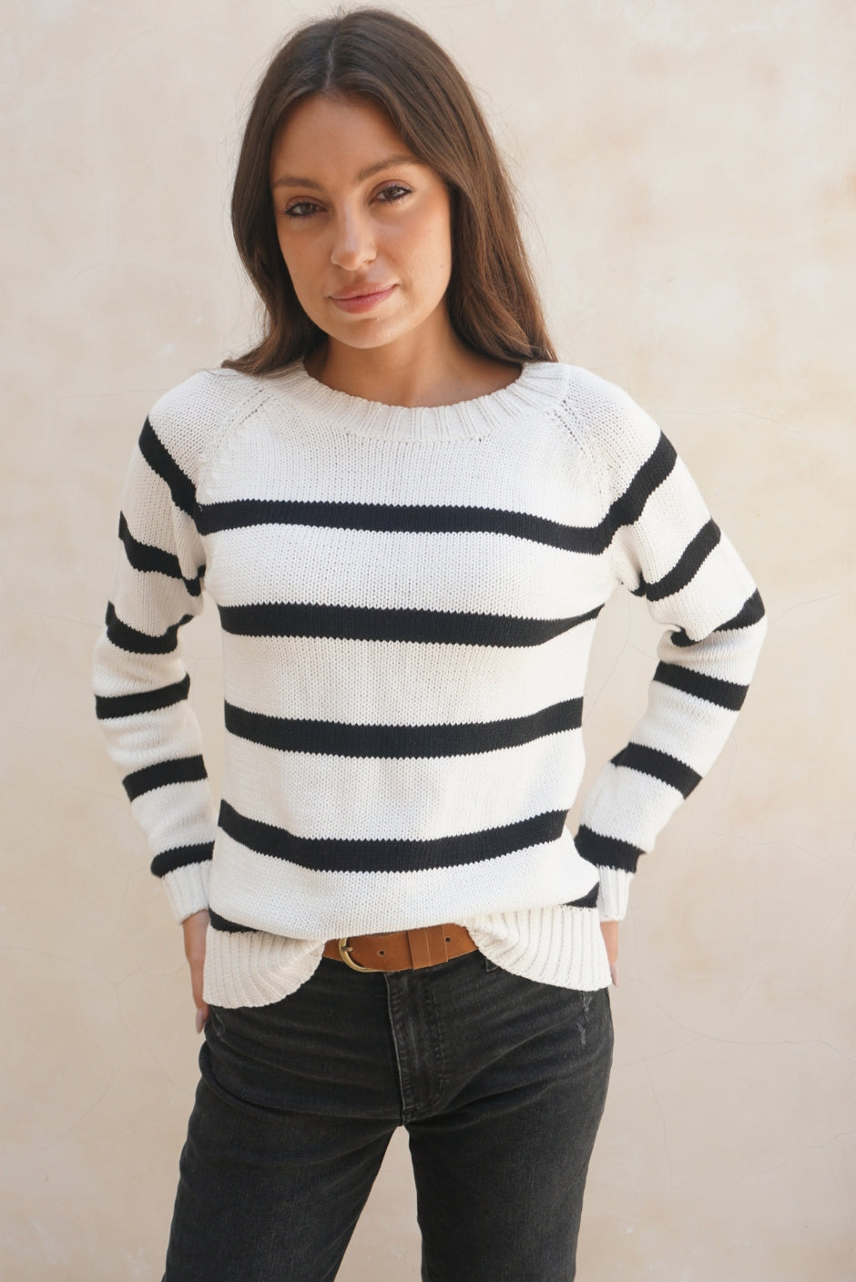 Sloane Crewneck (Off White Stripe)